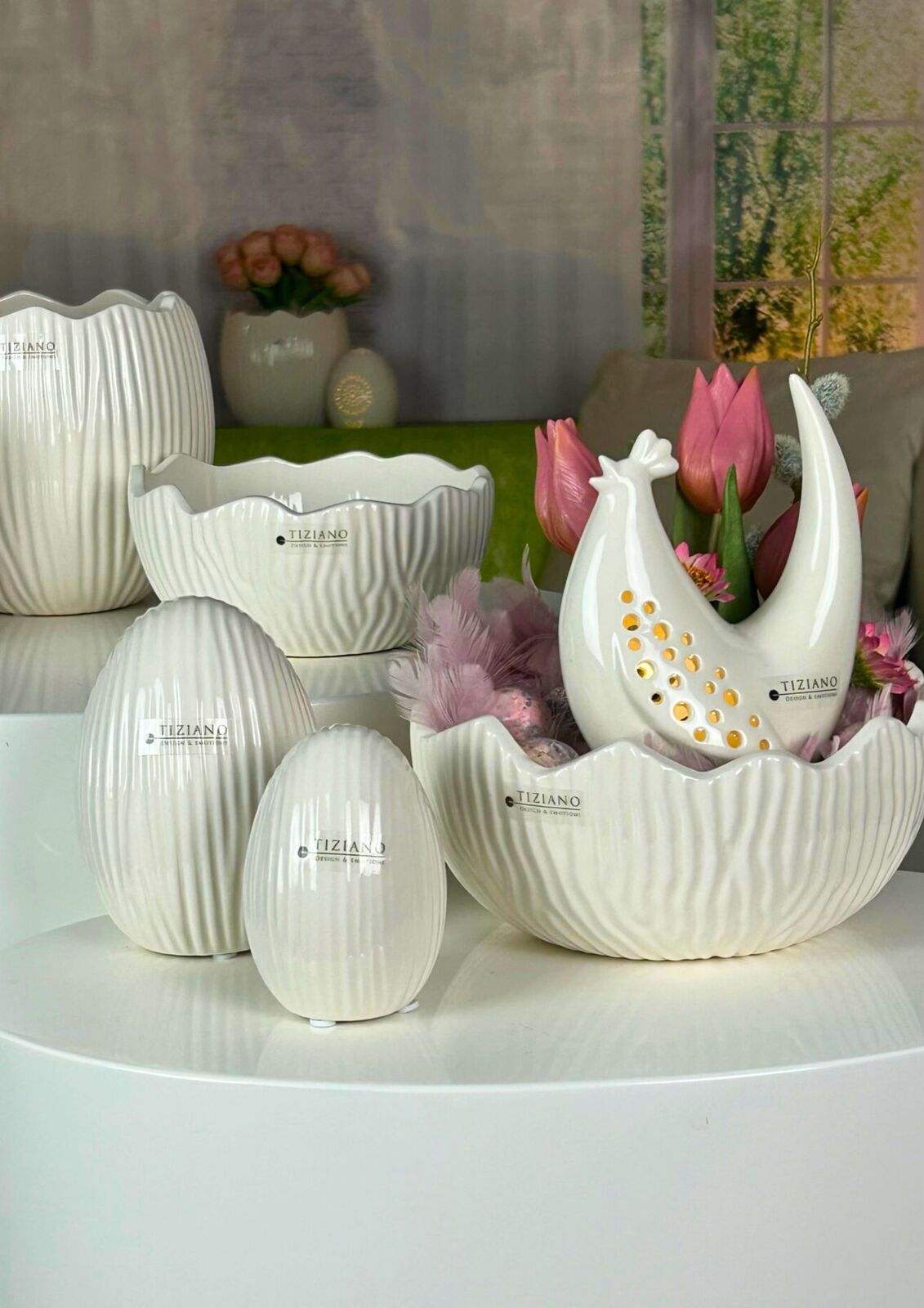 Deko Ei Sepia 11,5cm cremeweiß