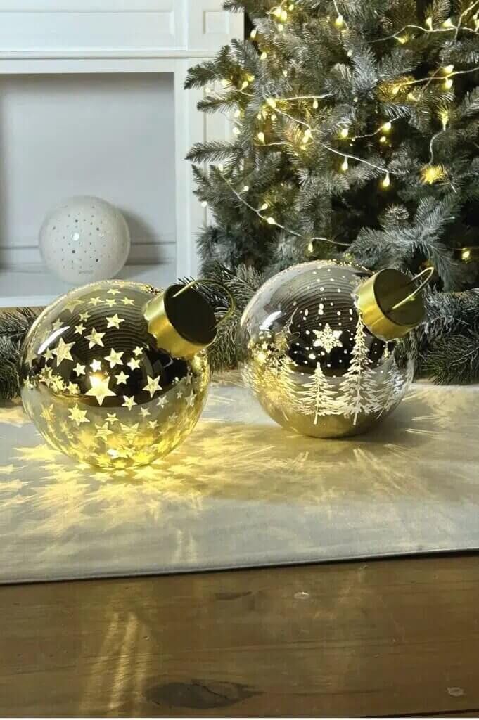 Lichtkugel Fabola Wald liegend 15cm LED silber Weihnachten, Weihnachtsdekorationen, Weihnachtsbaum, Christbaumschmuck, Festival