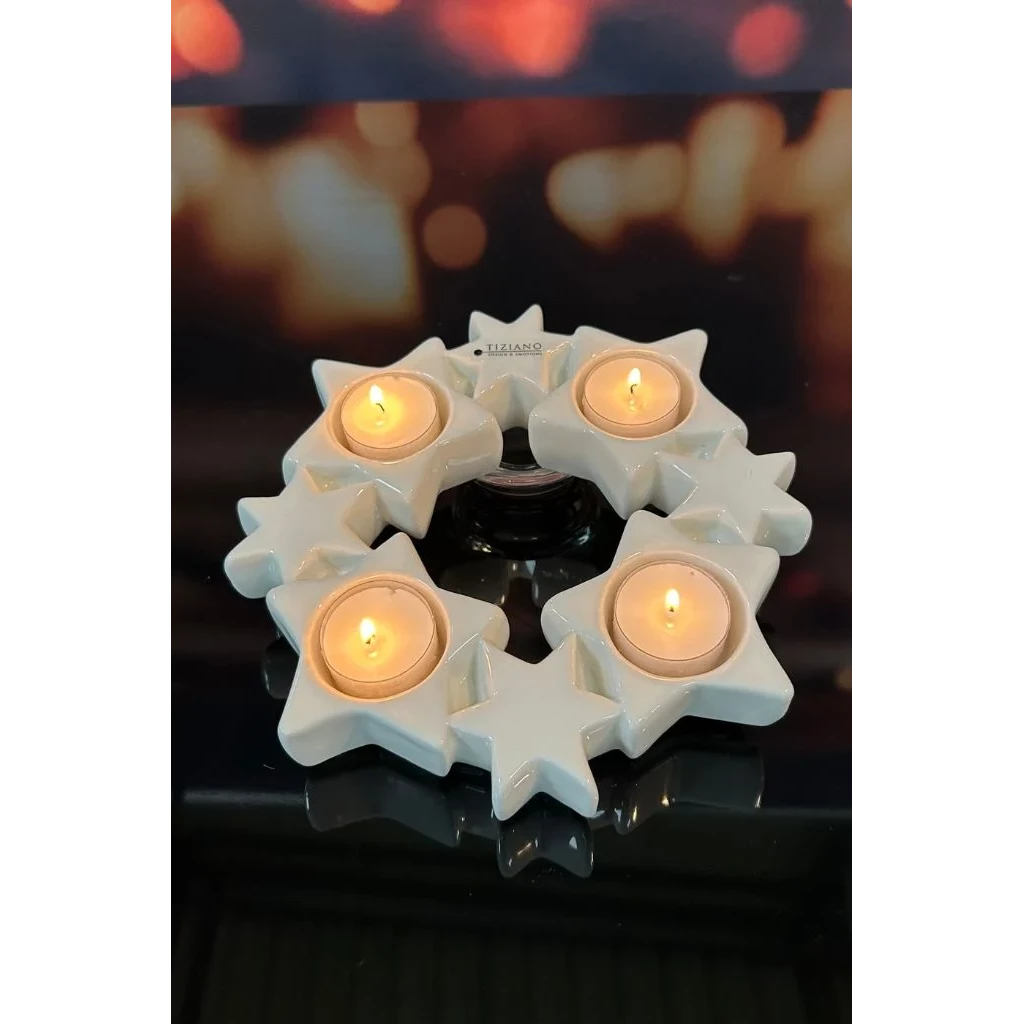 Kerzenring Cometa 23cm creme-weiß Teelichthalter, Sterne, Kerzenhalter, Weihnachtsdeko, Sternekreis