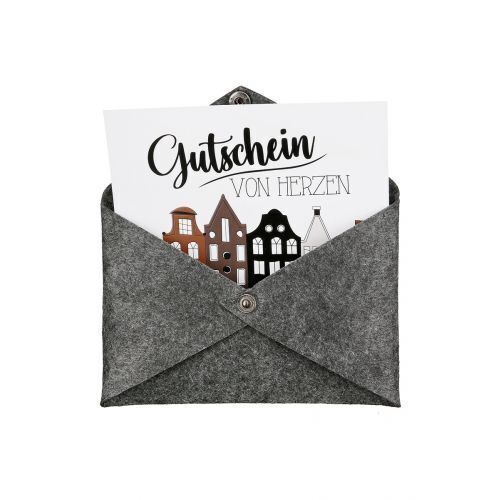 Geschenkkuvert Stadtrelief Filz dunkelgrau Briefumschlag, Post
