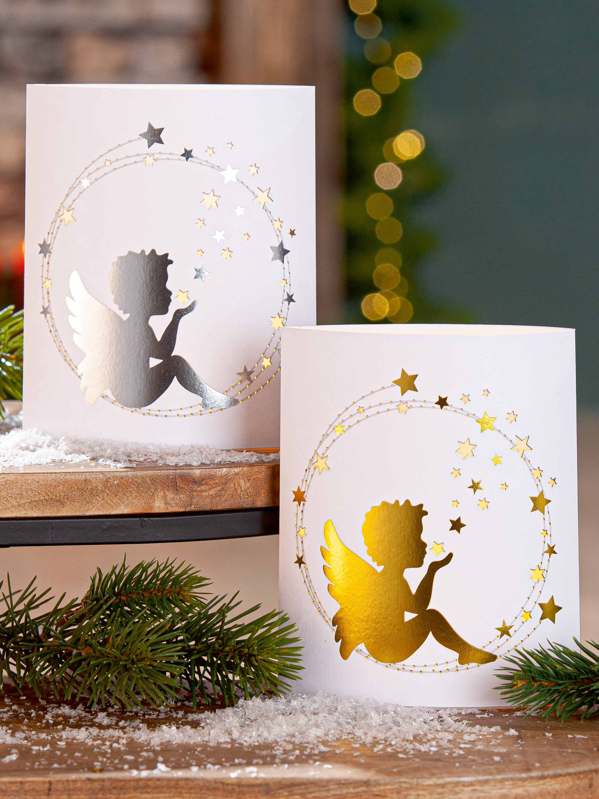 Dekoleuchte Engelszauber LED Papier silber Briefumschlag, Grußkarte, Post