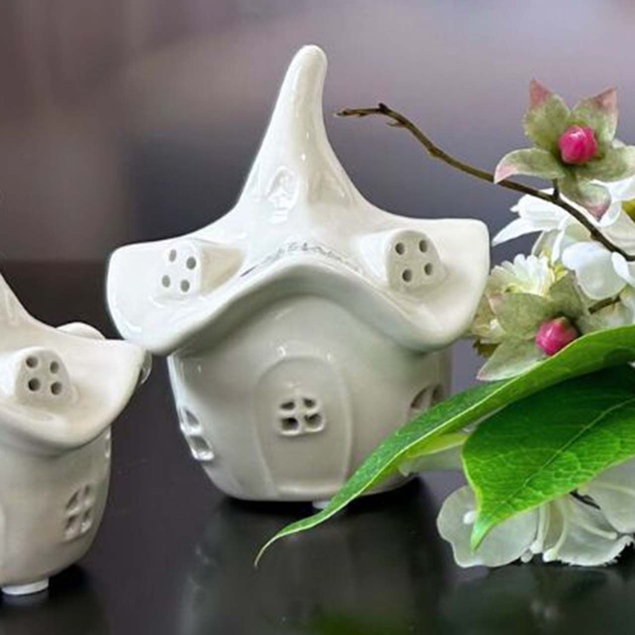 Minihaus Bobelli 7,5cm cremeweiß Töpferei, Topfpflanze, Vase, Porzellan, Pflanzgefäß