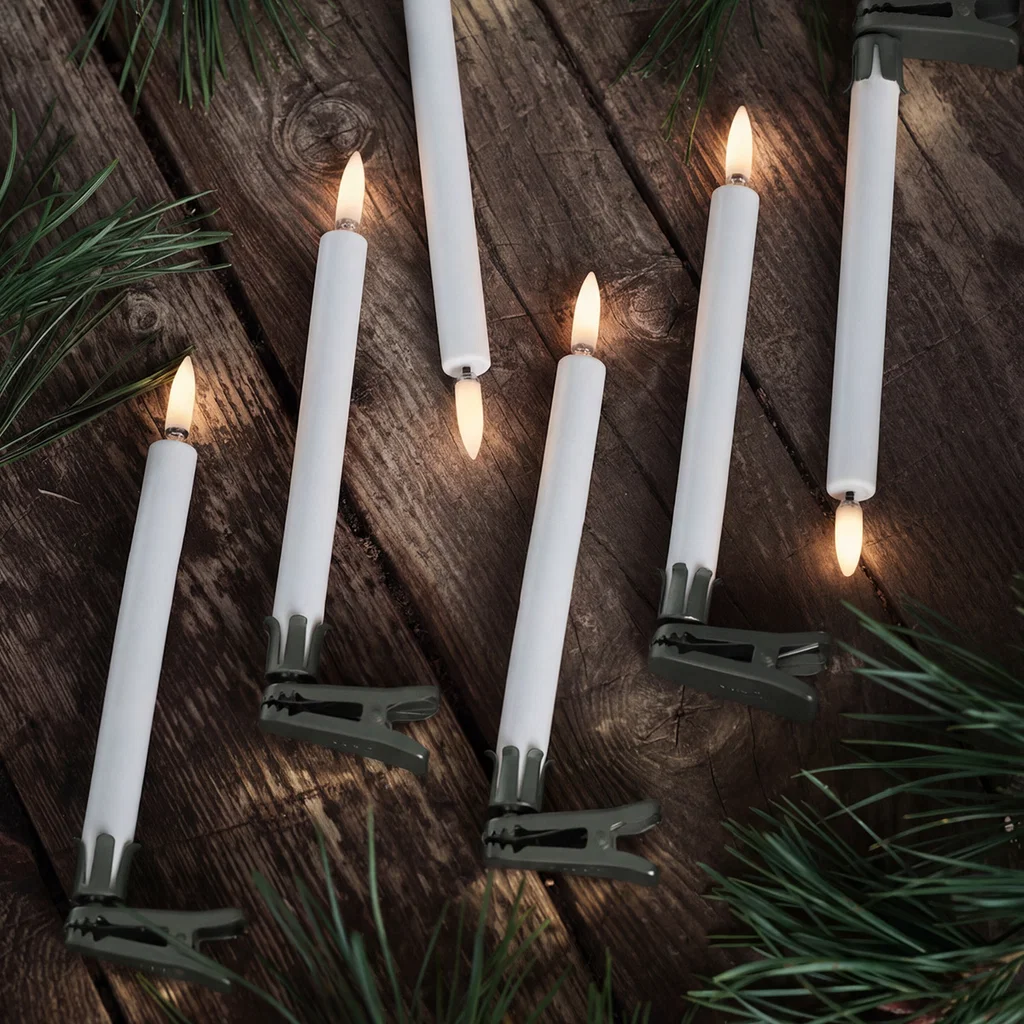 LED mini Spitzkerzen mit dunkelgrünen Clips, Weiß, 6er-Pack kerzen, weiß, klemmclip, dekorativ, kerzenlicht