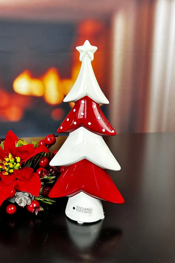 Deko Baum Medora 24cm rot/cremeweiß