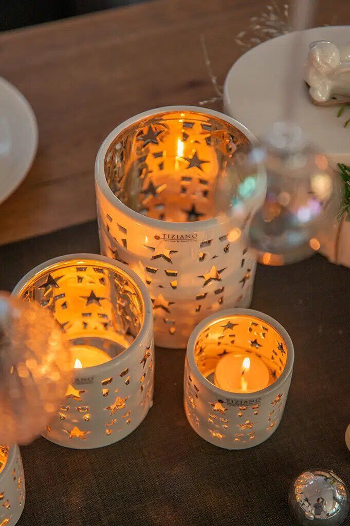 Tischlicht Atella Stern 7cm creme/gold