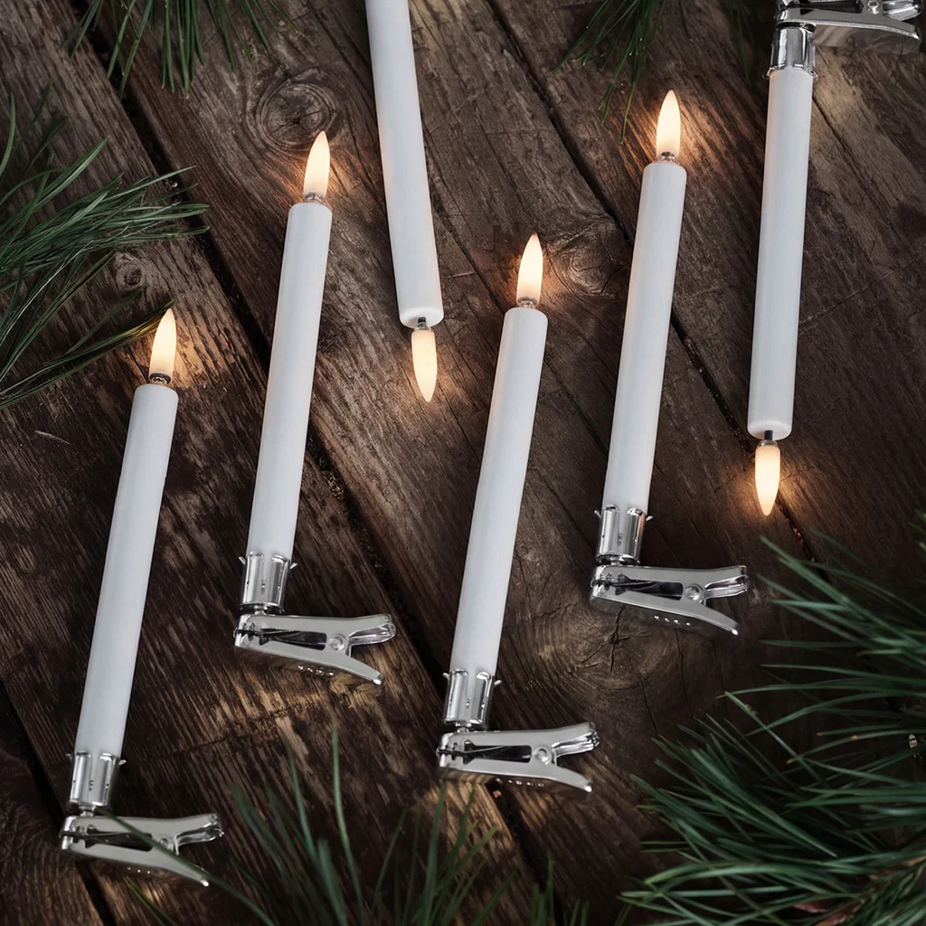 Weihnachtskerzen, LED-Kerzen, Klimpernde Kerzen, Silberclip, Holzdielen