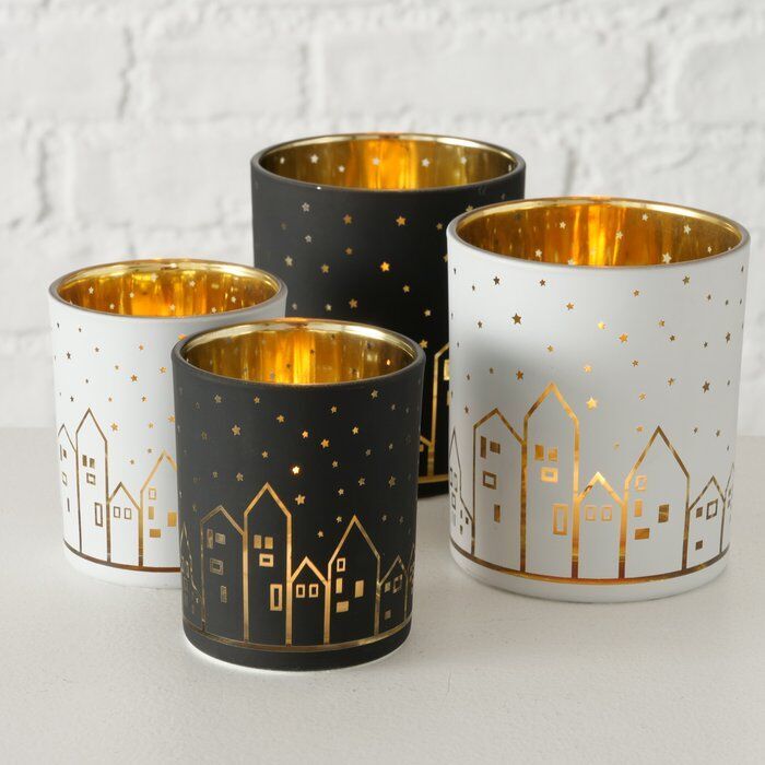 Windlicht Little Town 10cm weiß