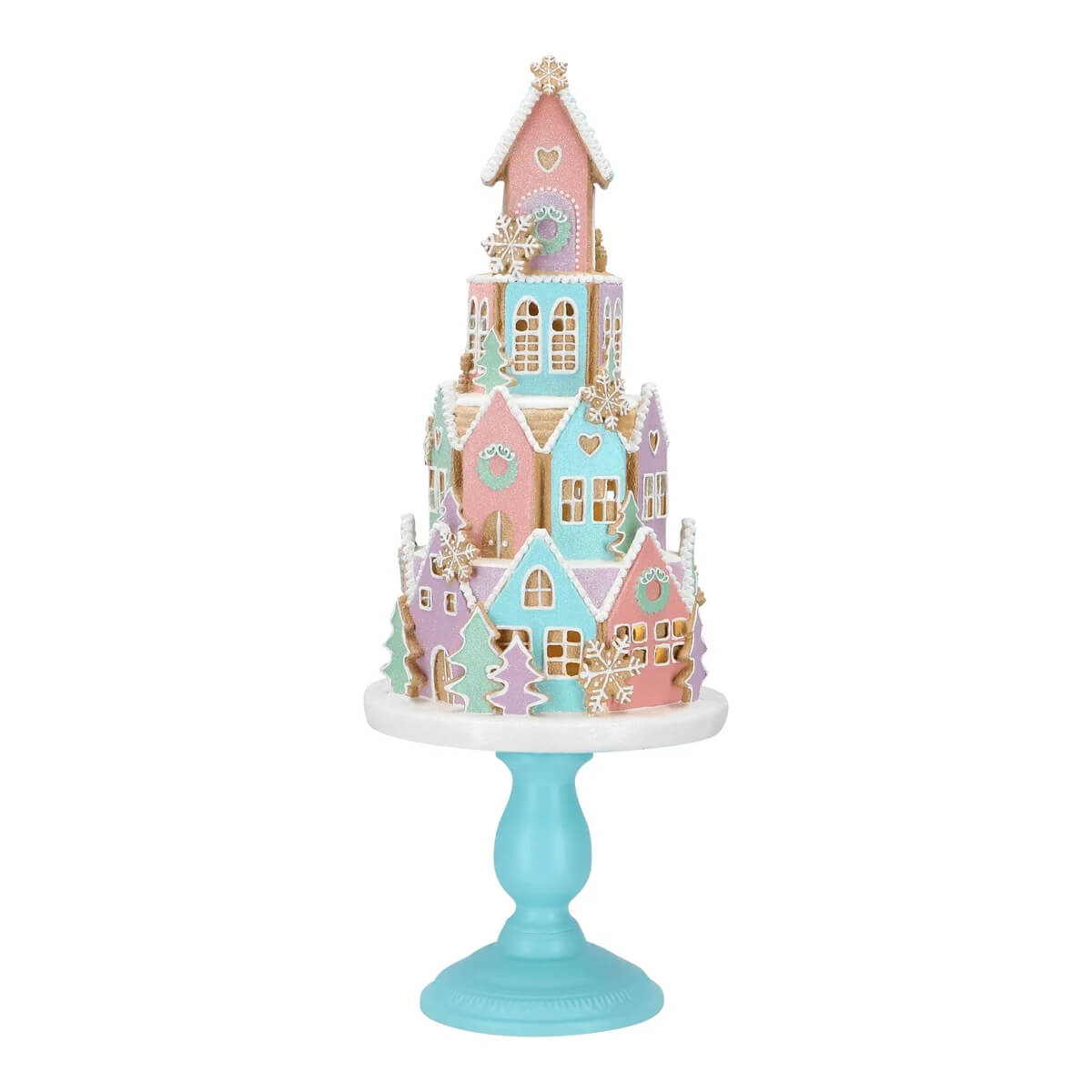 Christmas Gingerbread Haus auf Metallbasis LED 59cm pastell Torte, Nachtisch, Essen, Geburtstagstorte, Sahne