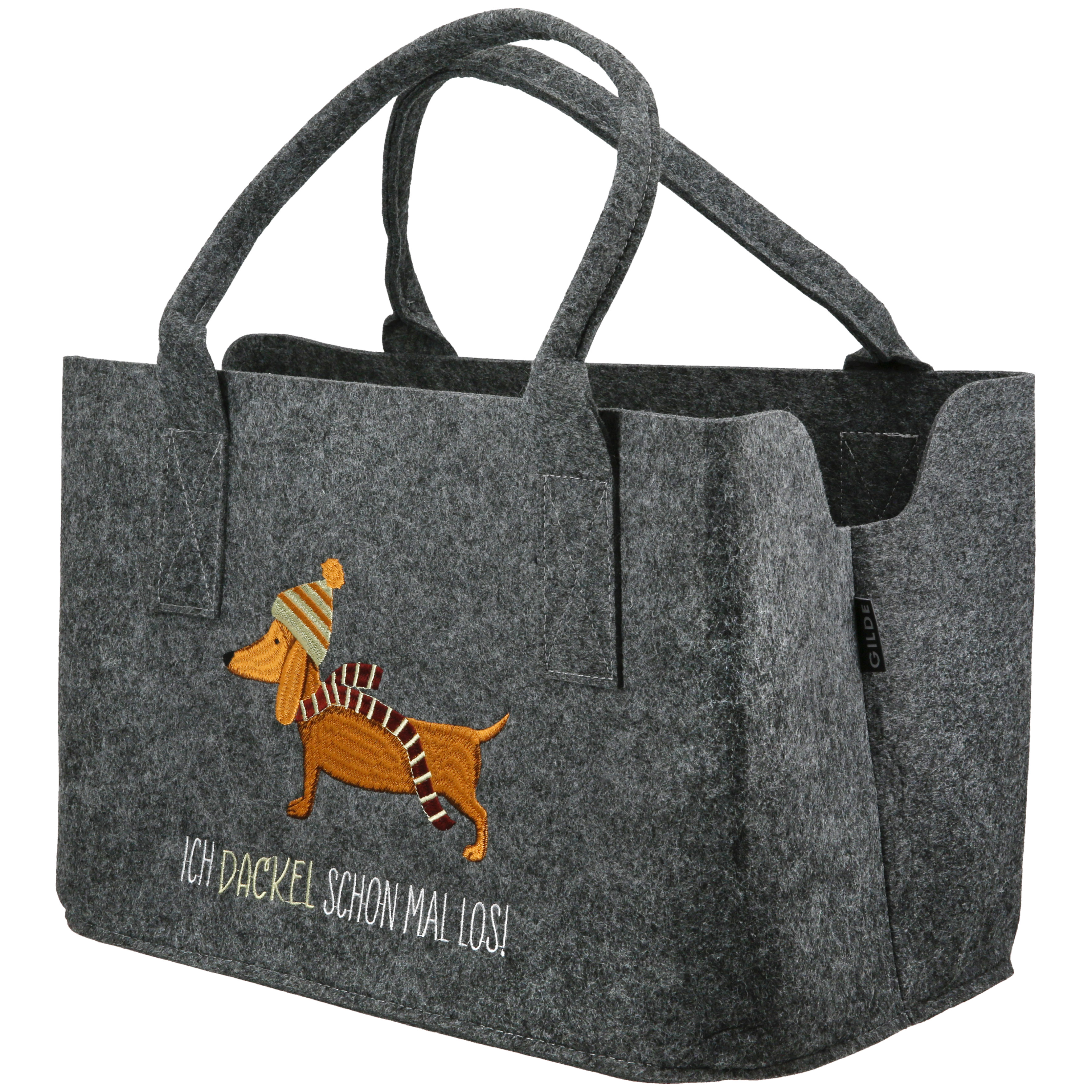 Tasche Frieda 40cm Tasche, Filz, Grau, Hundemotiv, Applikation
