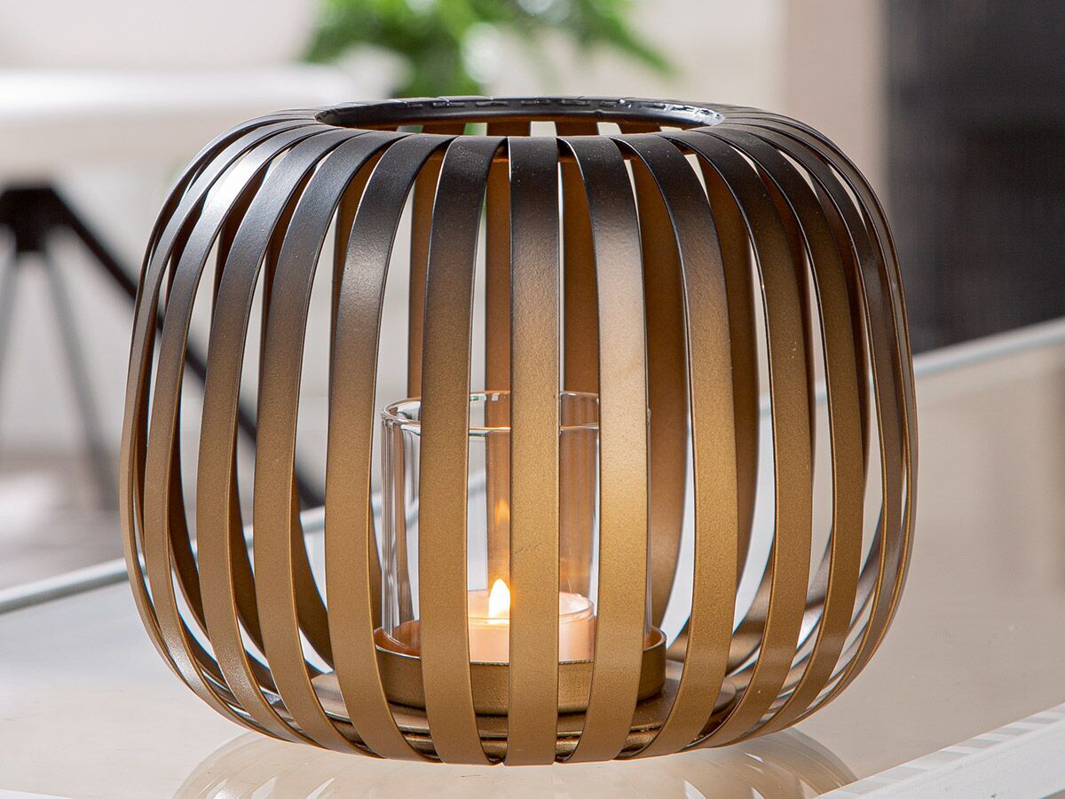 Windlicht Rainbow 30cm Lampenhalter, Kugel-Laterne, Metall, Bronze, Glasbehälter