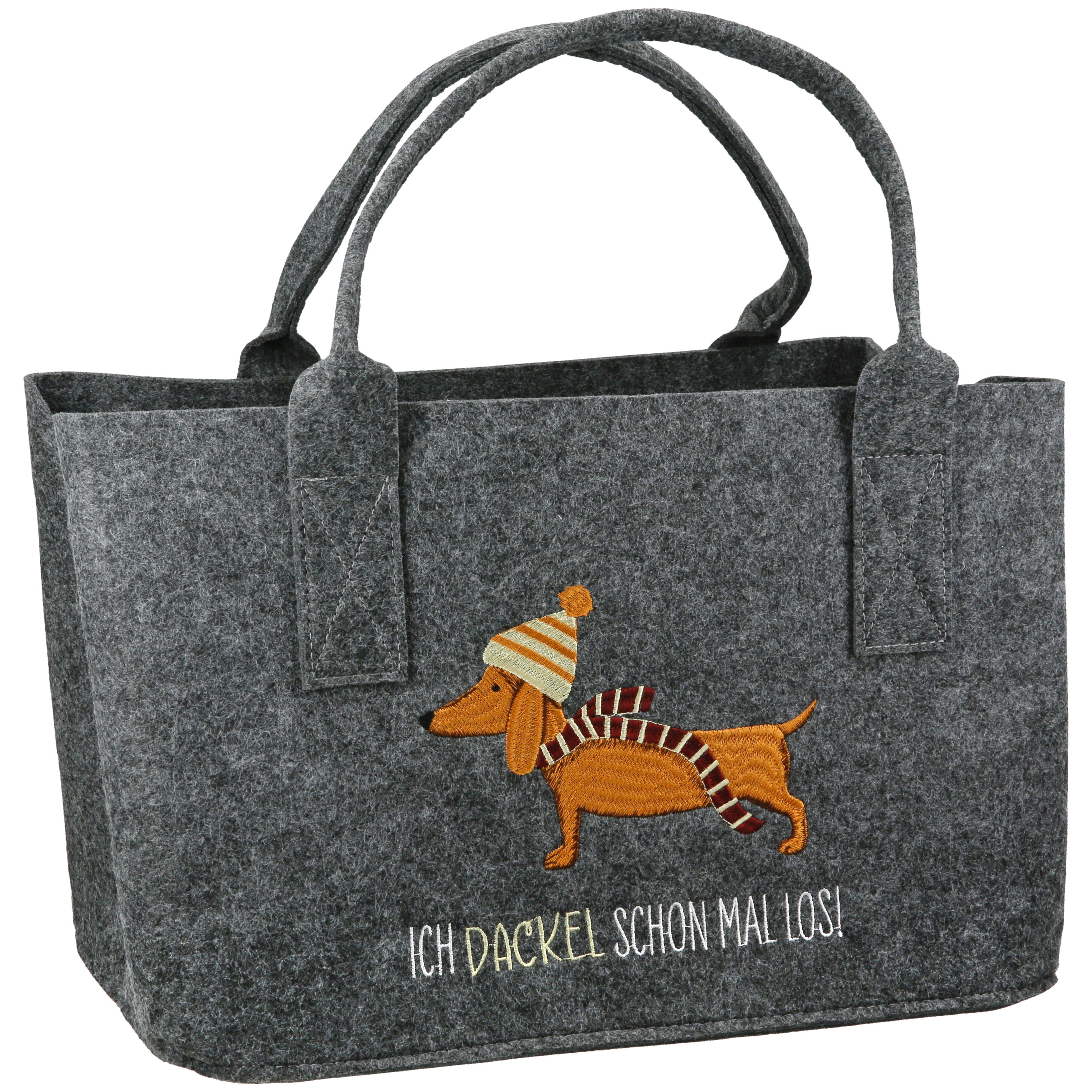 Tasche Frieda 40cm Wollfilz Tasche, Dackel Motif, Hundemotiv, Winteraccessoire, grau fleckig