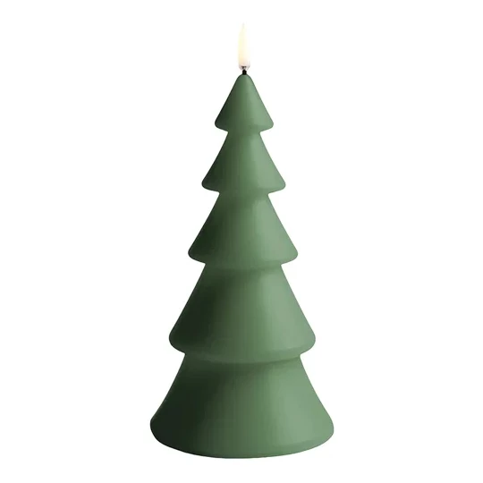 LED Kerze Christmas Tree in Olivegrün, glatt, 10x20cm Kerzenform, Baum, Weihnachtsbaum, grünesWachs, Tannenzapfenform