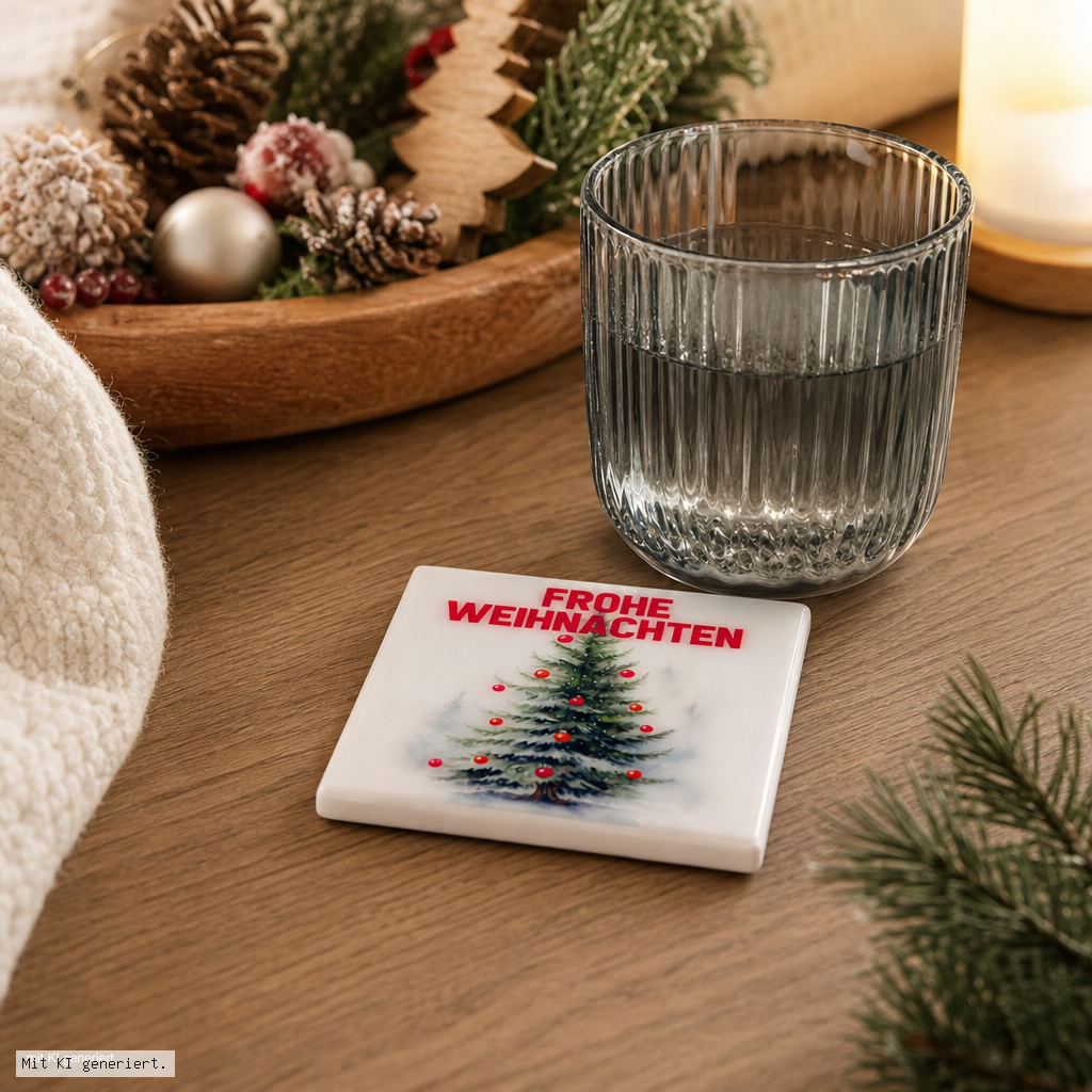 Love tiles Untersetzer mit Motiv Frohe Weihnachten weiß/pink weihnachtsdeko, glasbecher, keramikuntersetzer, weihnachtlichesmotiv, holzmuster