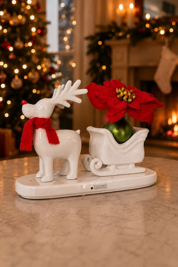 Weihnachtsdeko, Rentier, Schlitten, Weihnachtsfigur, Porzellan