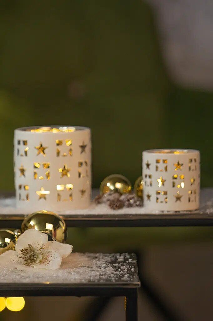 Tischlicht Atella Stern 10cm creme/silber