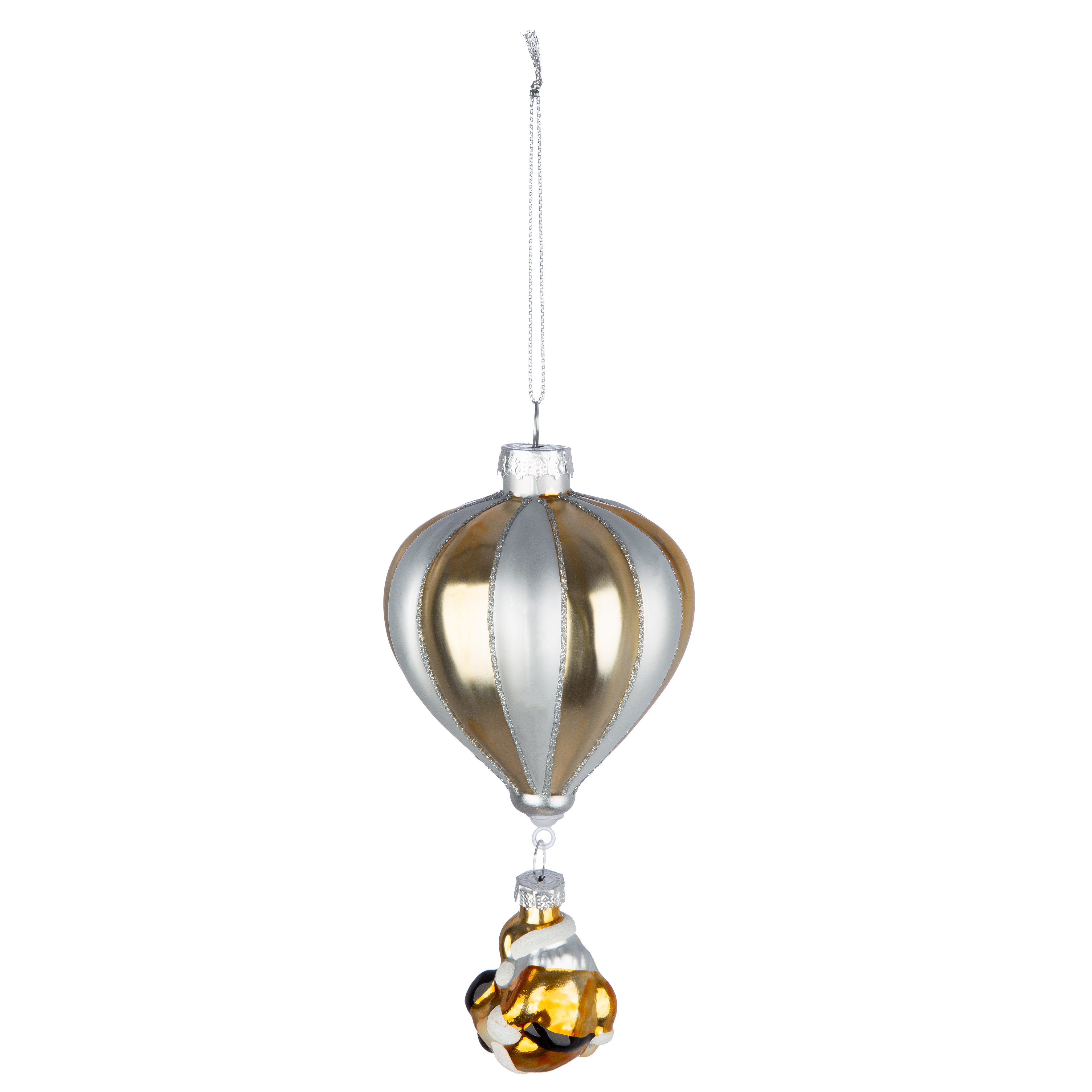 Baumschmuck Ballon Santa 14,5cm Glas Gold Weihnachtsbaumkugel, Ornament, Glitzer, Jahreszeitlicher Schmuck, Hänger