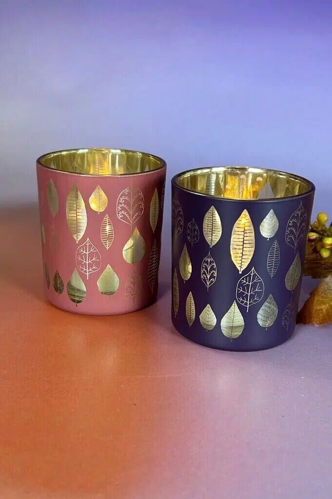 Piazza Blatt Votivglas 7cm red plum/gold Pokal, Kochgeschirr, Topf