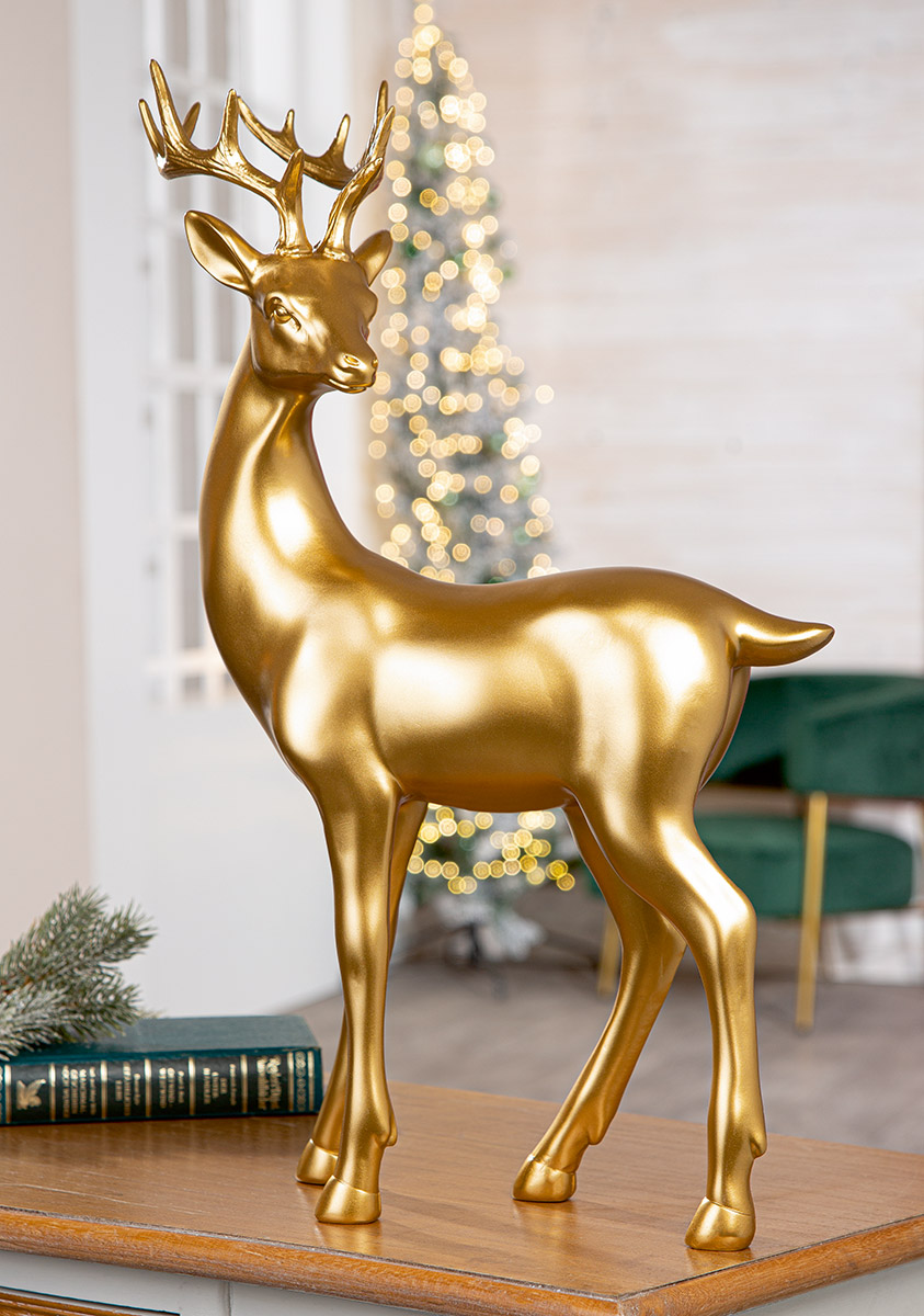 Dekofigur, Rentier, Gold, Weihnachtsdekoration, Skulptur