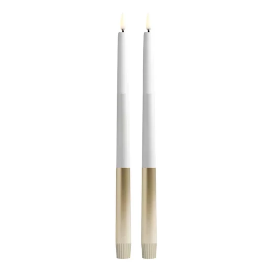 LED Spitzkerzen im 2er-Set, Goldfinish, 2,3x32cm kerzen, tageslicht, duo-kerzen, weiße kerzen, goldene basis