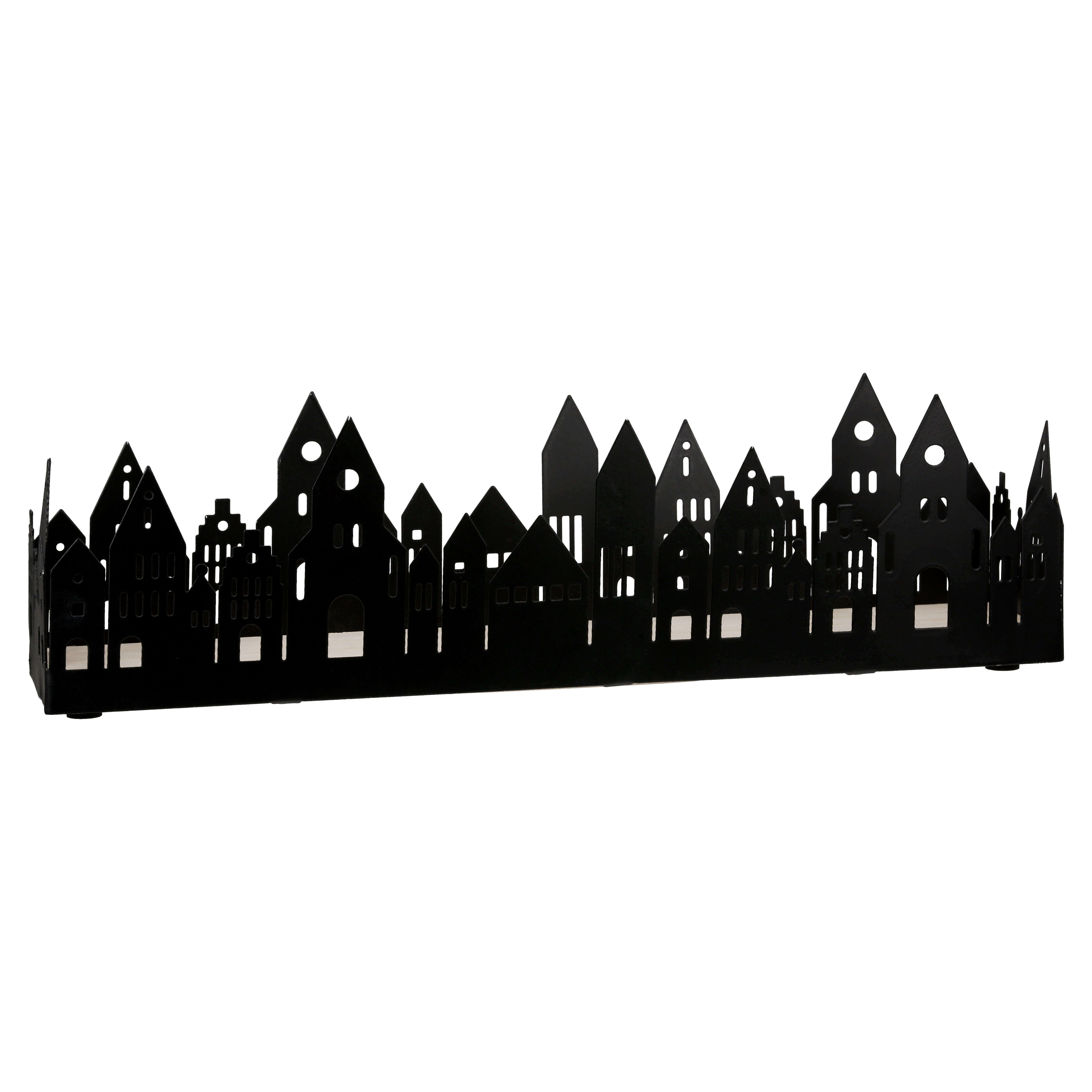 Deko Tablett Stadtlichter 36cm schwarz Zaun, Streikposten