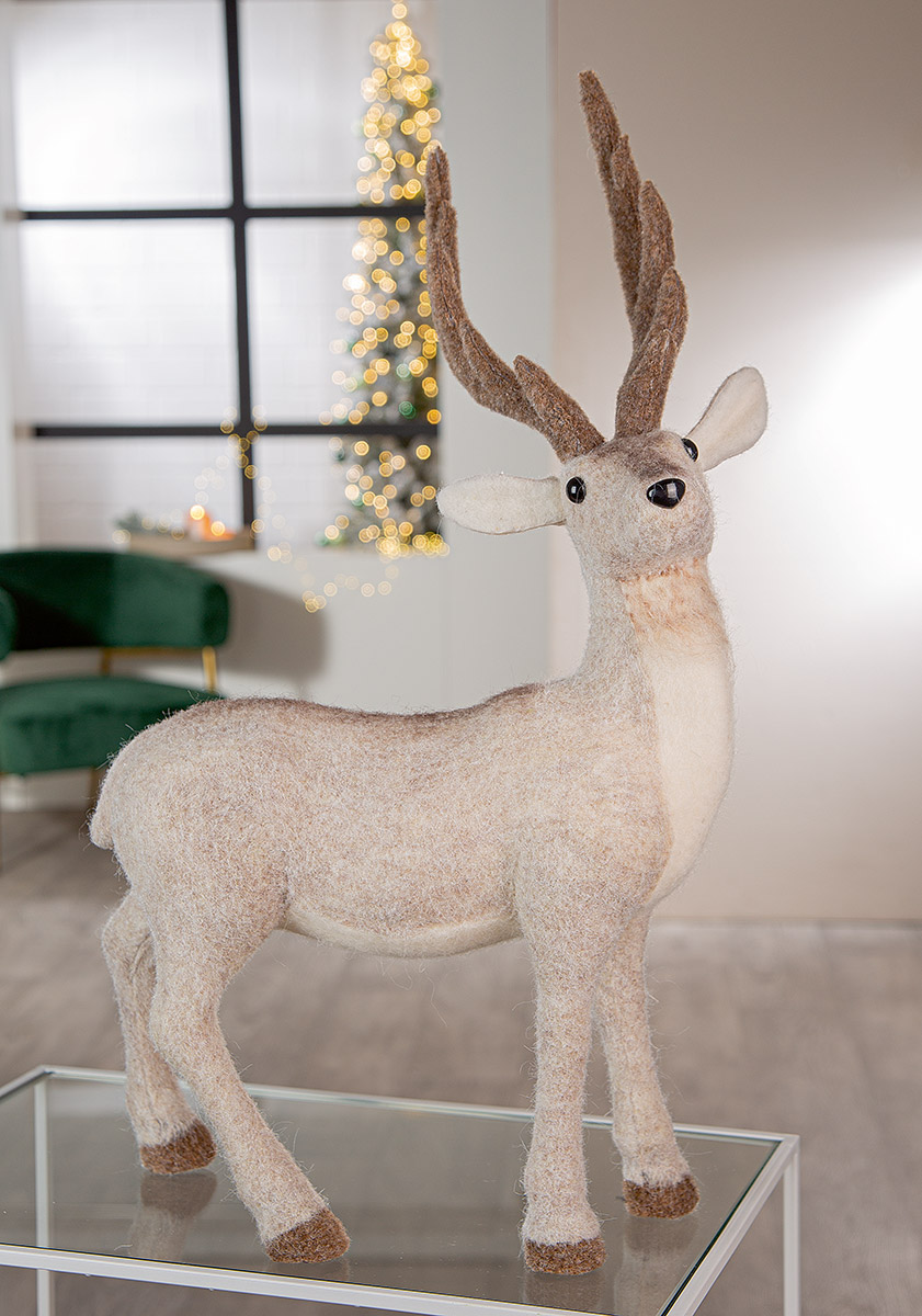 Rentier, Figurenstatuette, Weihnachtsdeko, flauschige Textur, Geweih