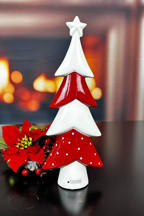 Deko Baum Medora 24cm rot/cremeweiß