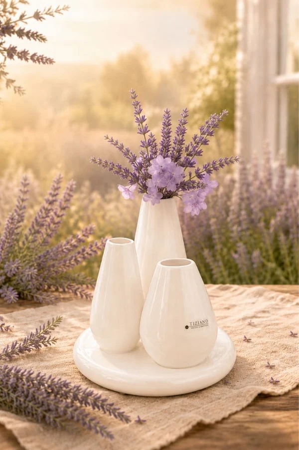 Vase, Vasen, Keramik, Weiß, Lavendel-Dekoration