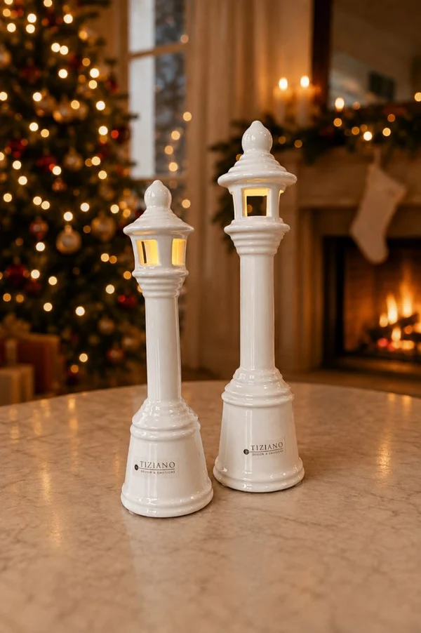 Deko Laterne Bianco LED 20cm lampen, Leuchter, Weihnachtsdeko, weißer Kerzenleuchter, Tiziano