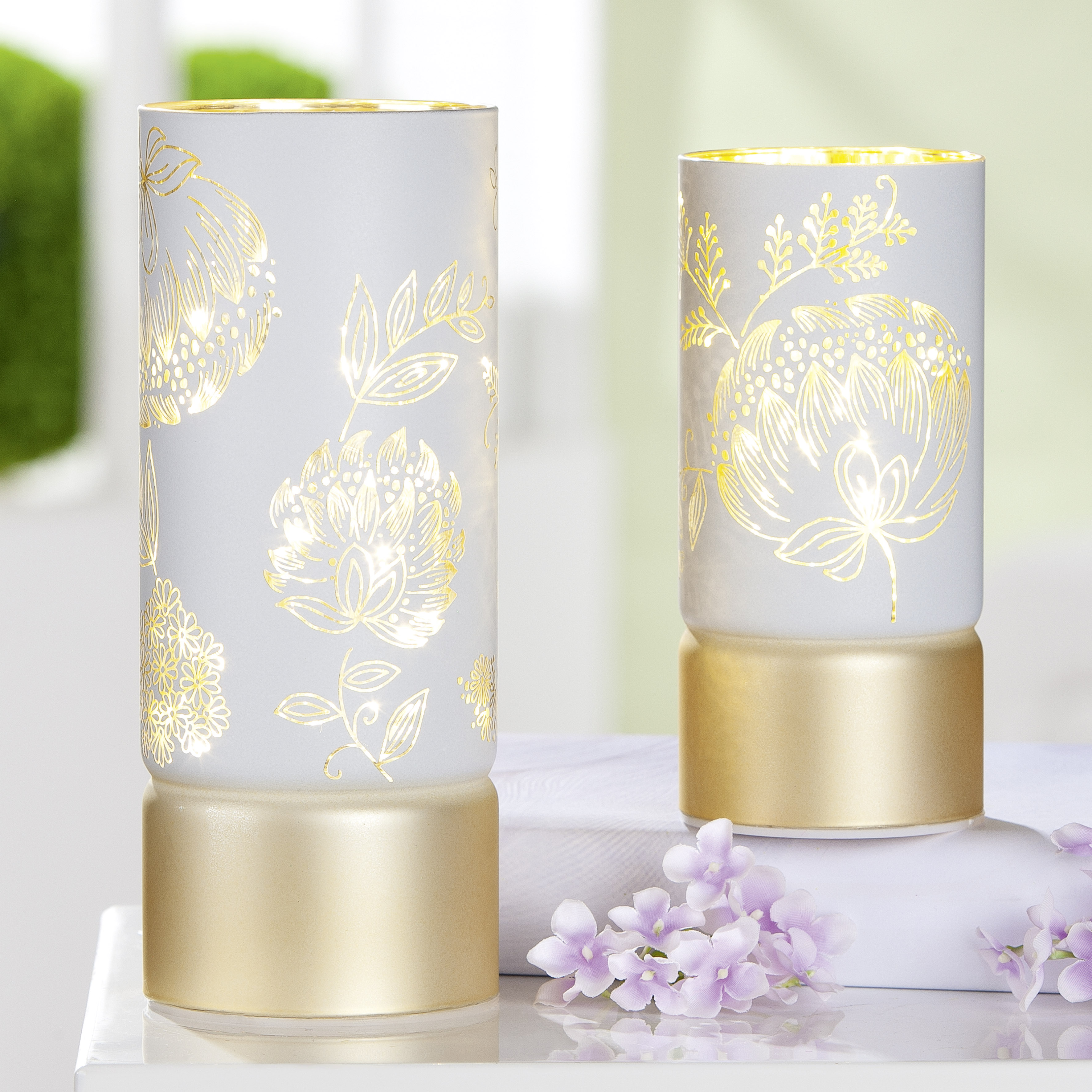 Glas Windlicht Bauerngarten LED 15cm Glas Windlicht Bauerngarten LED 15cm