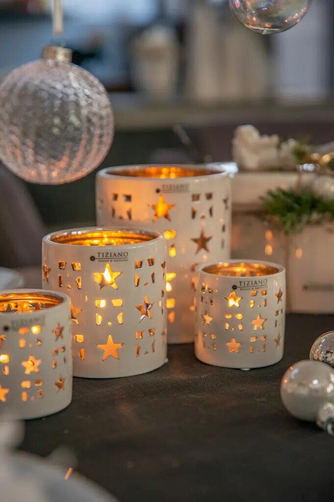 Tischlicht Atella Stern 7cm creme/gold