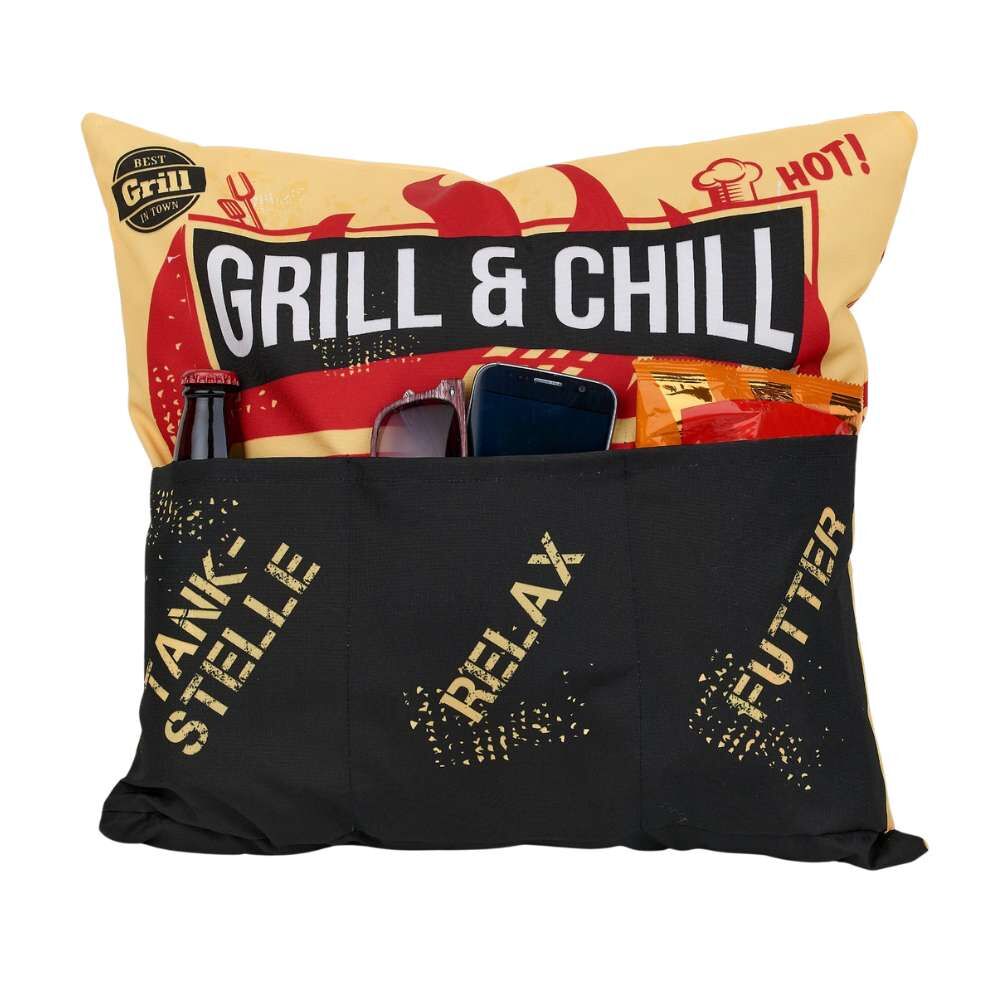 Outdoor Kissen mit Taschen - Grill & Chill