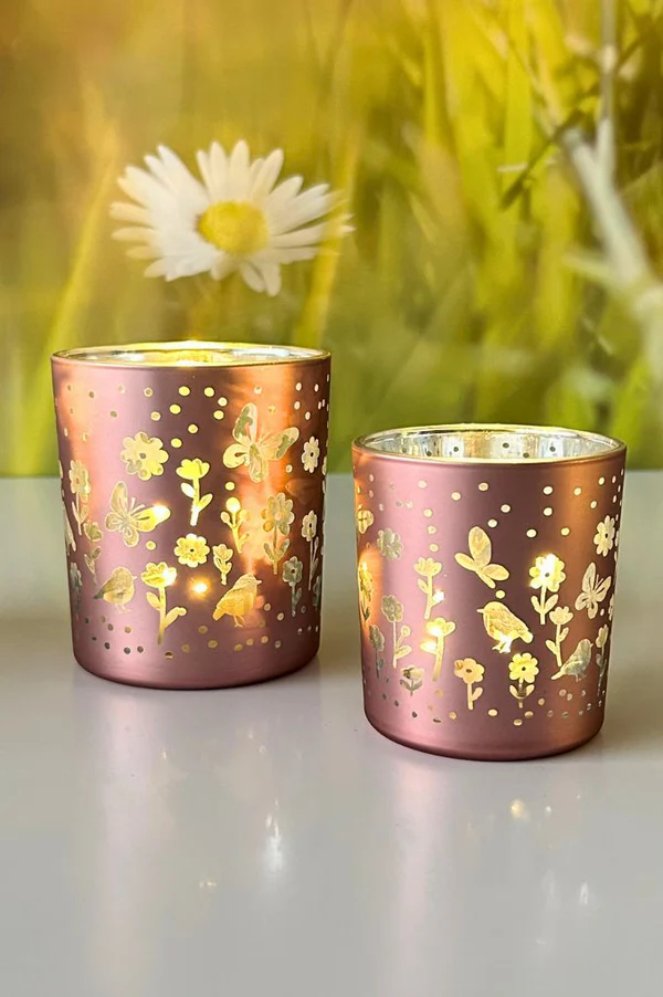 Kerzenhalter, Candle holder, Roségold, Blumenmuster, Glänzend