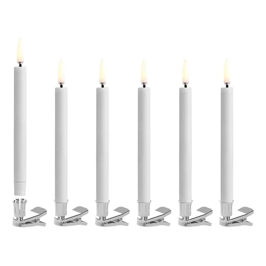 LED mini Spitzkerze mit silbernen Clips, Weiß, 6er-Pack adventskalender, kerze, stumpenkerze, candles, wachskerzen
