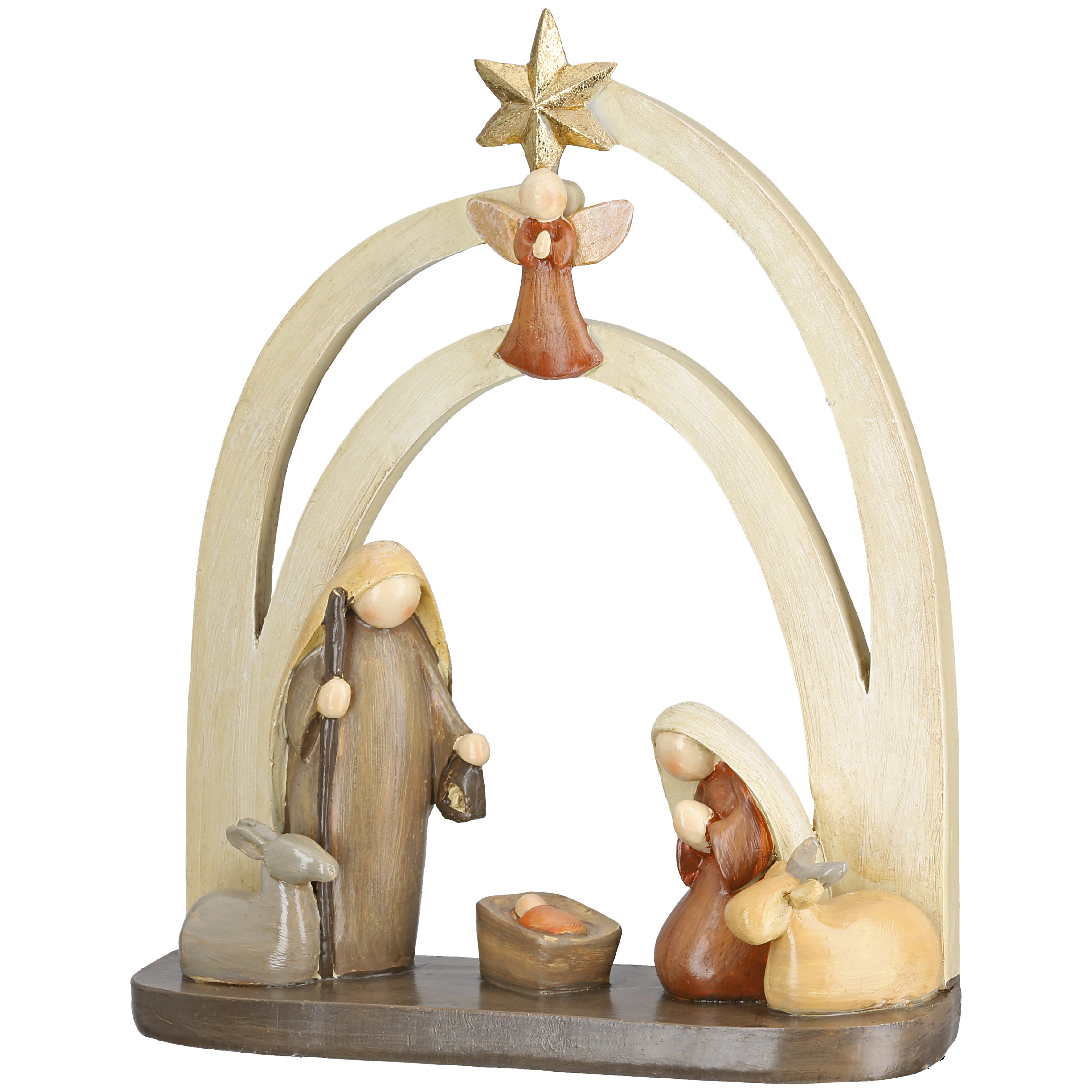 Dekofigur Krippe Heilige Familie Figurine, Nativity, Wood, Star, Nativity Scene