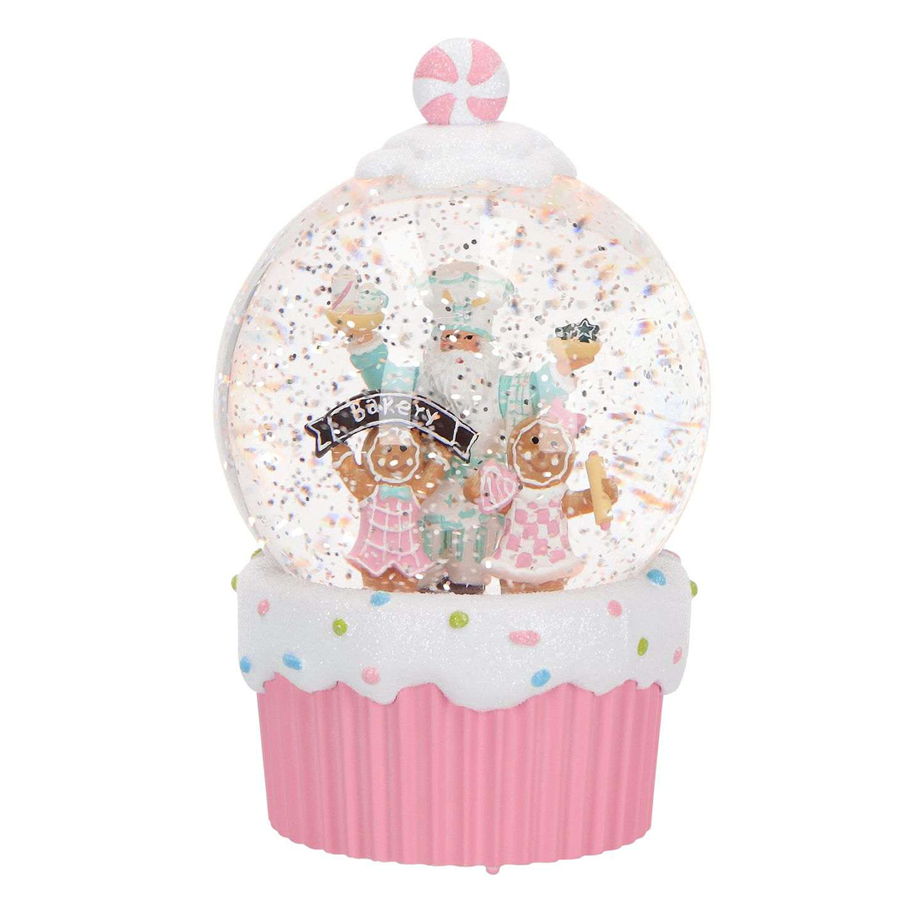 Gingerbread Snow Globe Water Spinning rosa Torte, Sahne, Törtchen, Leute, Geburtstagstorte