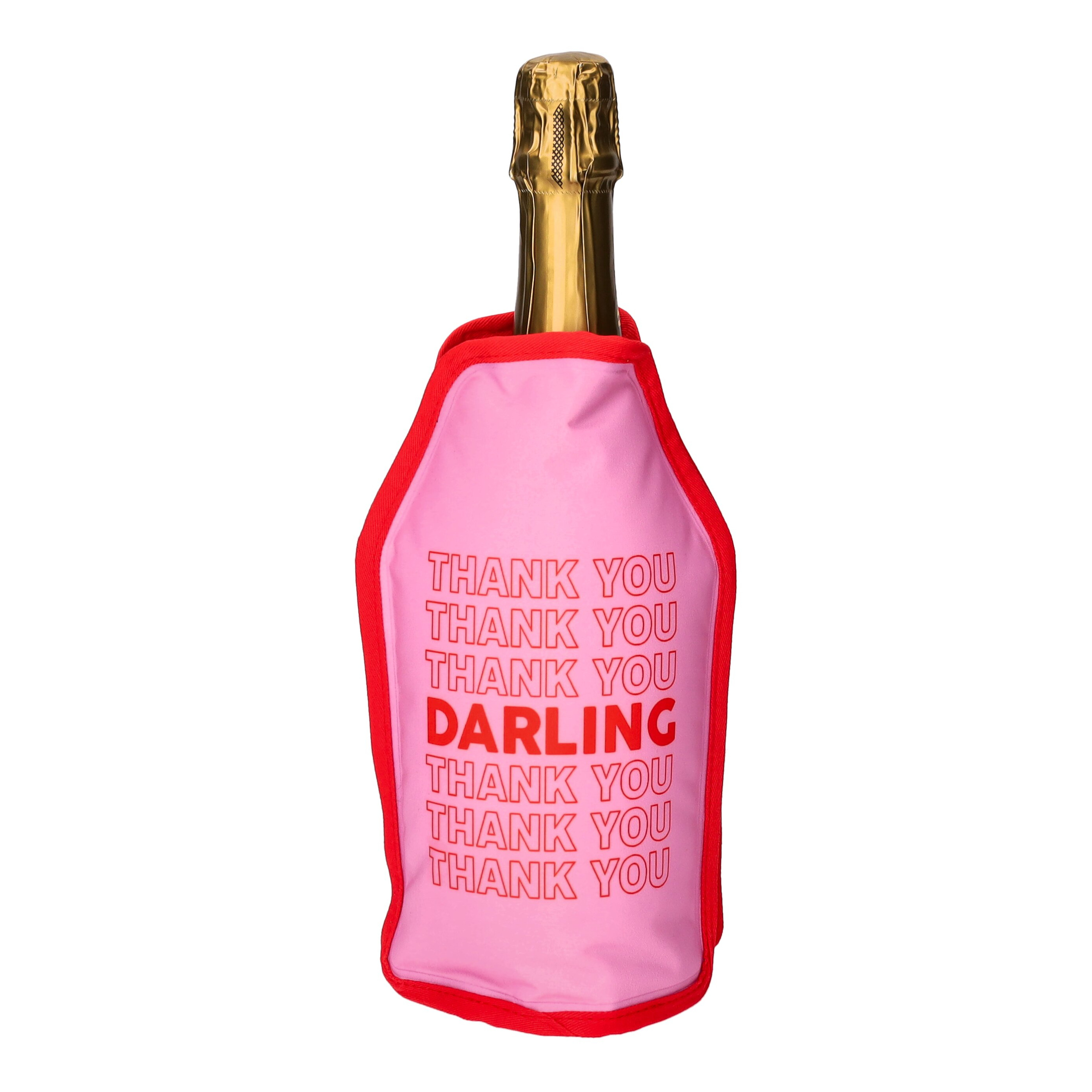 Froid Kühlmanschette Thank you darling rosa 16x2x23,5cm Champagnerflasche, rosa Hülle, rote Kante, Danke Text, Darling Schrift