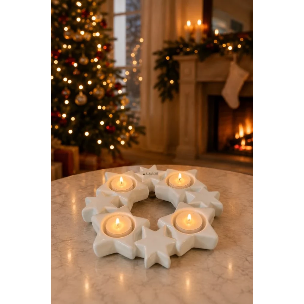 Kerzenring Cometa 23cm creme-weiß kerzen, weihnachtsdeko, kranz, tischdeko, sternform
