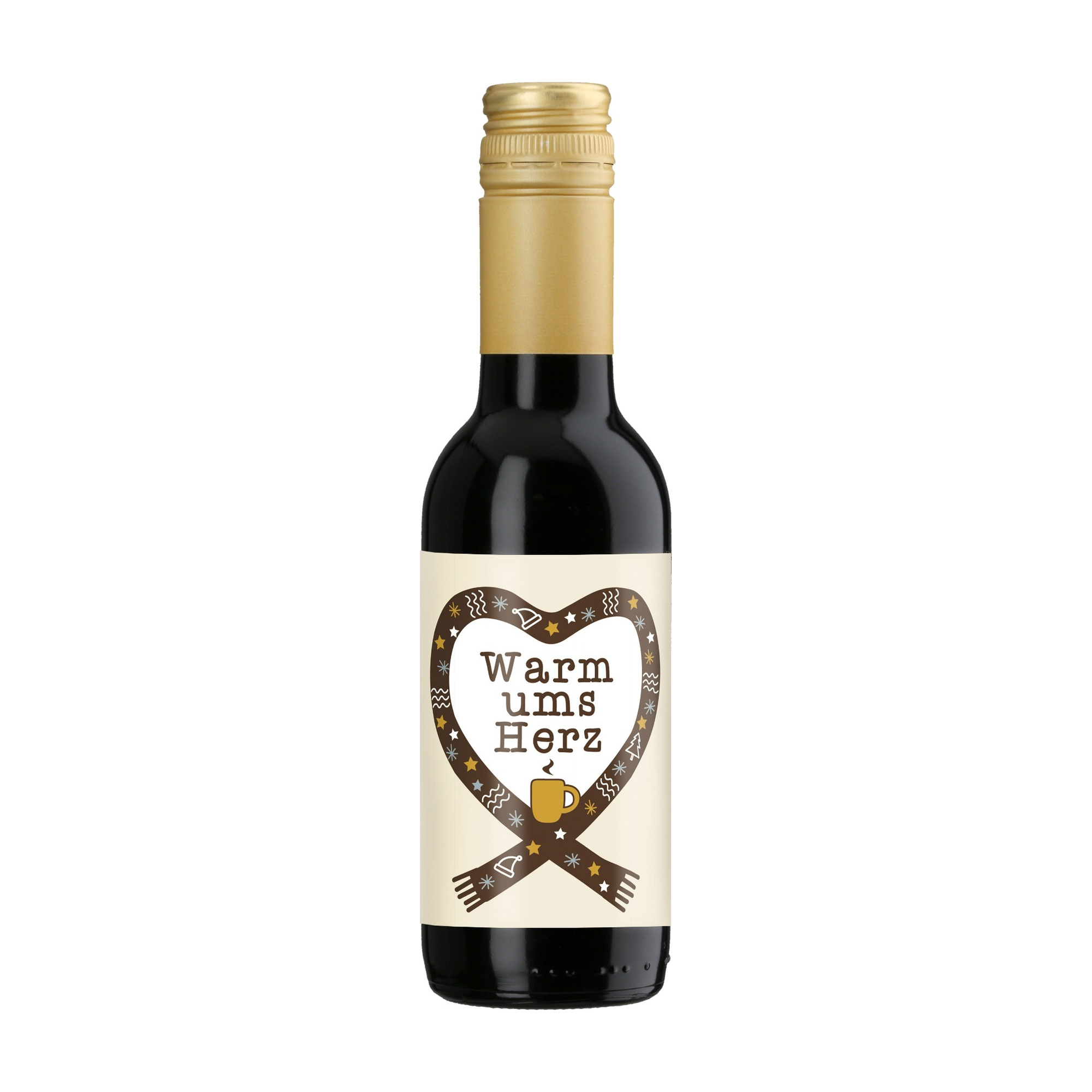 Glühwein im Fläschchen 250ml - Warm ums Herz wein, mini-flasche, glänzend, braun, label-warumst