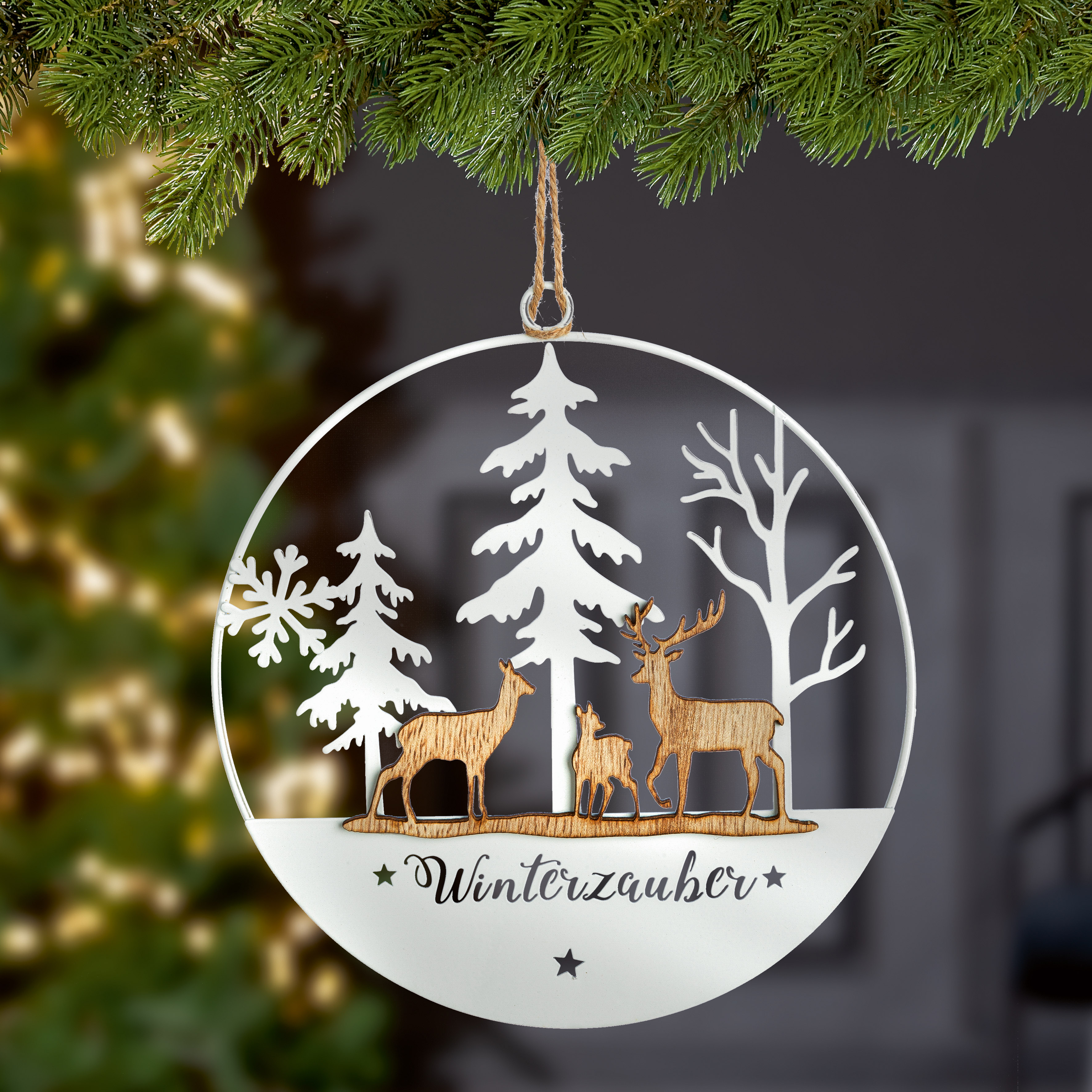 Deko Hänger "Winterzauber" 20cm Hirsch, Wildtiere, Baum, Zubehör, Weihnachtsdekorationen