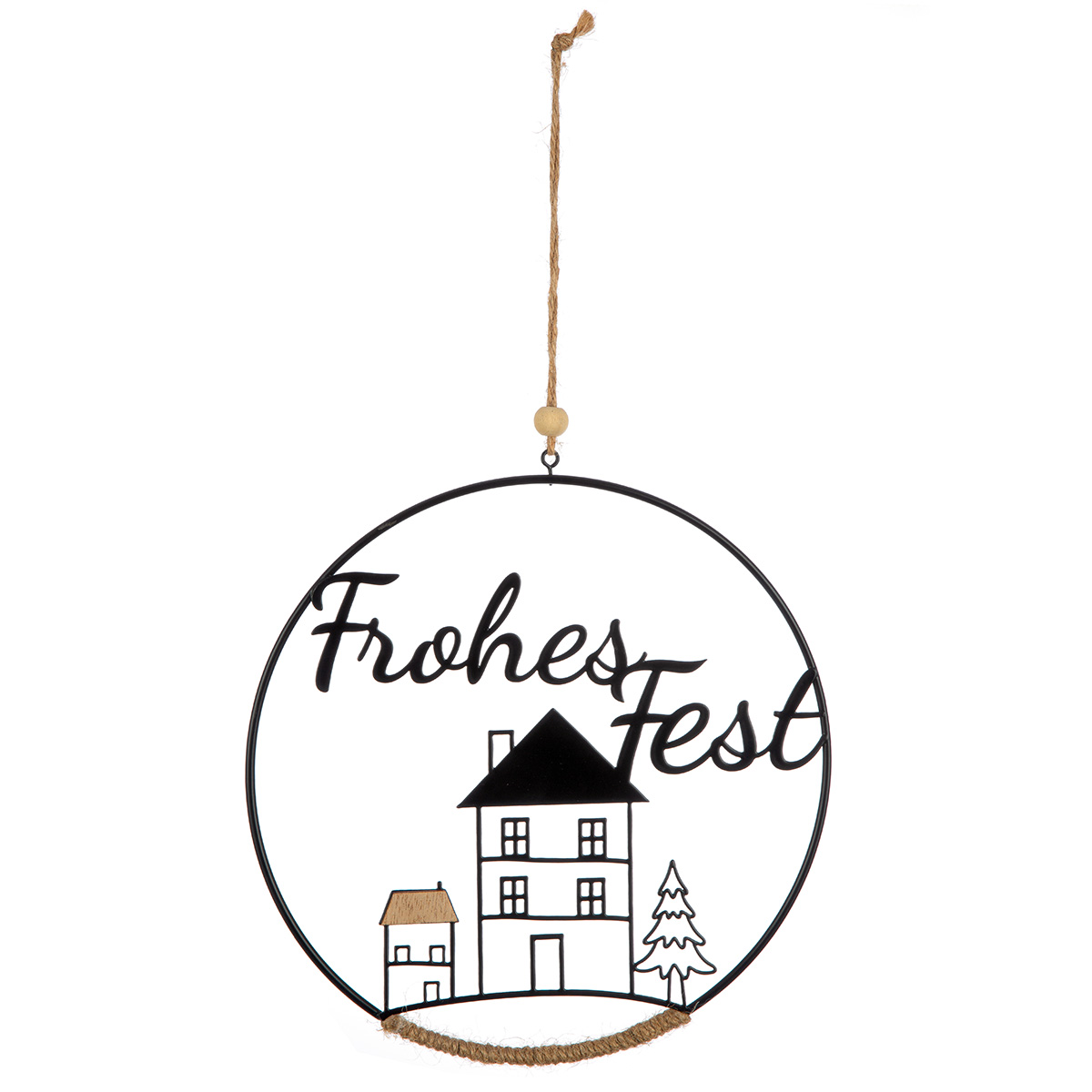 Weihnachtsdeko, Türhänger, Kreisel, Hausmotiv, Holz/Metall Dekor