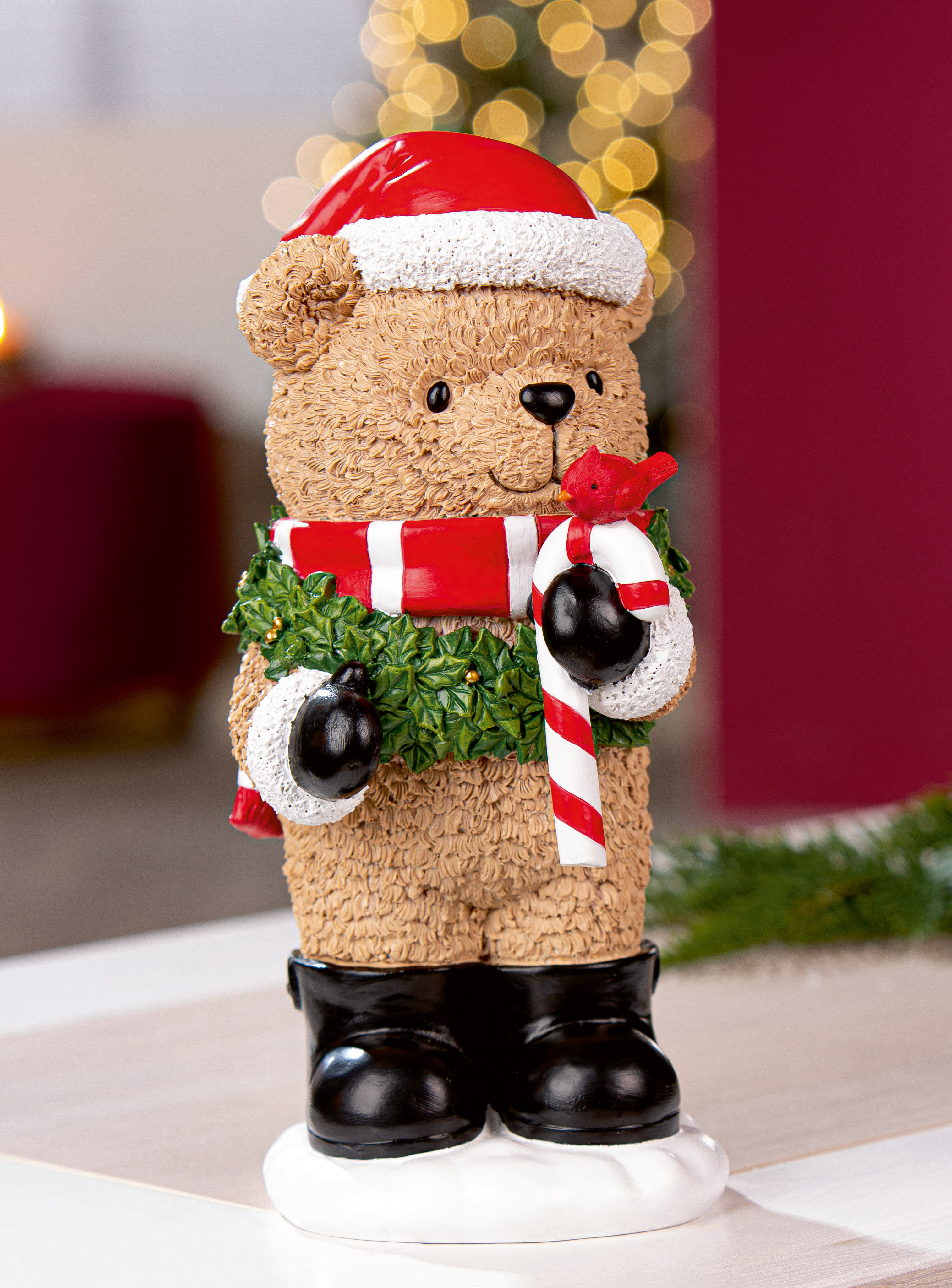 Deko Figur Yulebär Kranzmotiv 26cm Teddy, Weihnachtsdeko, Christbaumschmuck, Schneemann, Schneefigur