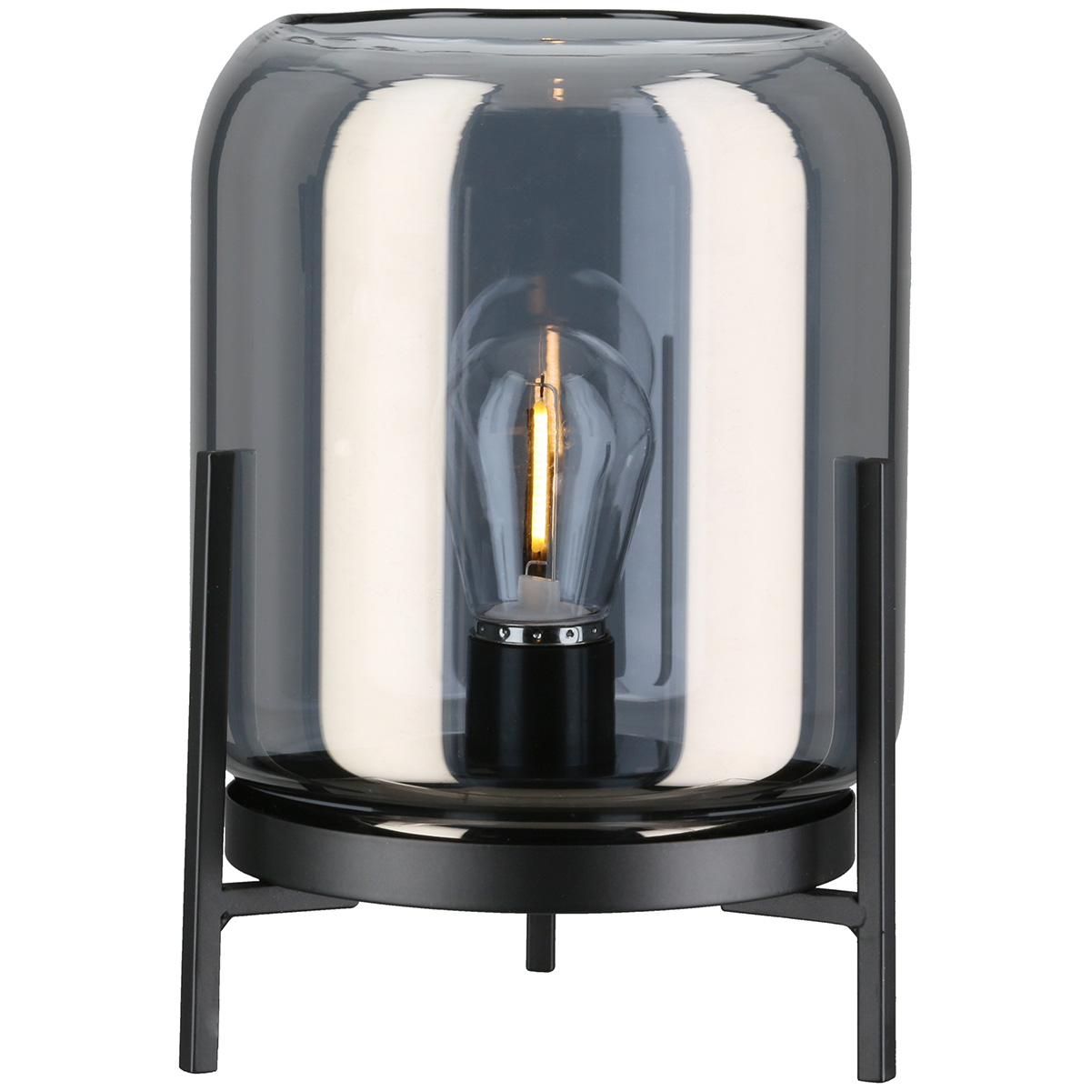 Windlicht Brightlight Silber LED Glas 20cm Lampenfassung, Glasglocke, Tischlampe, Filament-Lampe, Industriestil