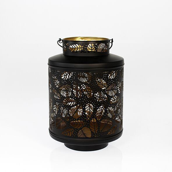 Laterne mit Blätterdesign schwarz 30cm