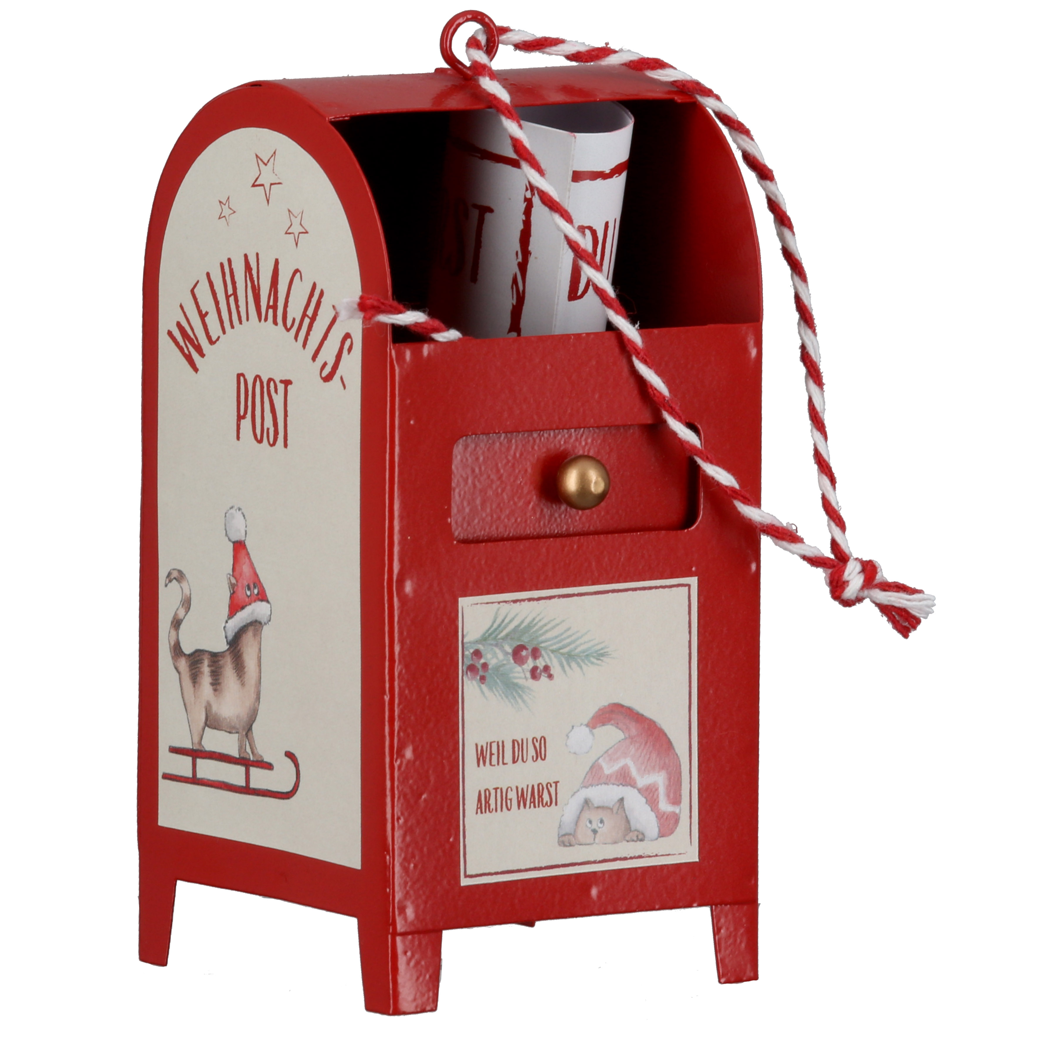 Grußkarte Briefkasten Miezi rot Weihnachtsbrief, Post, Schlittenpost, kleiner Briefkasten, Weihnachtsdekoration