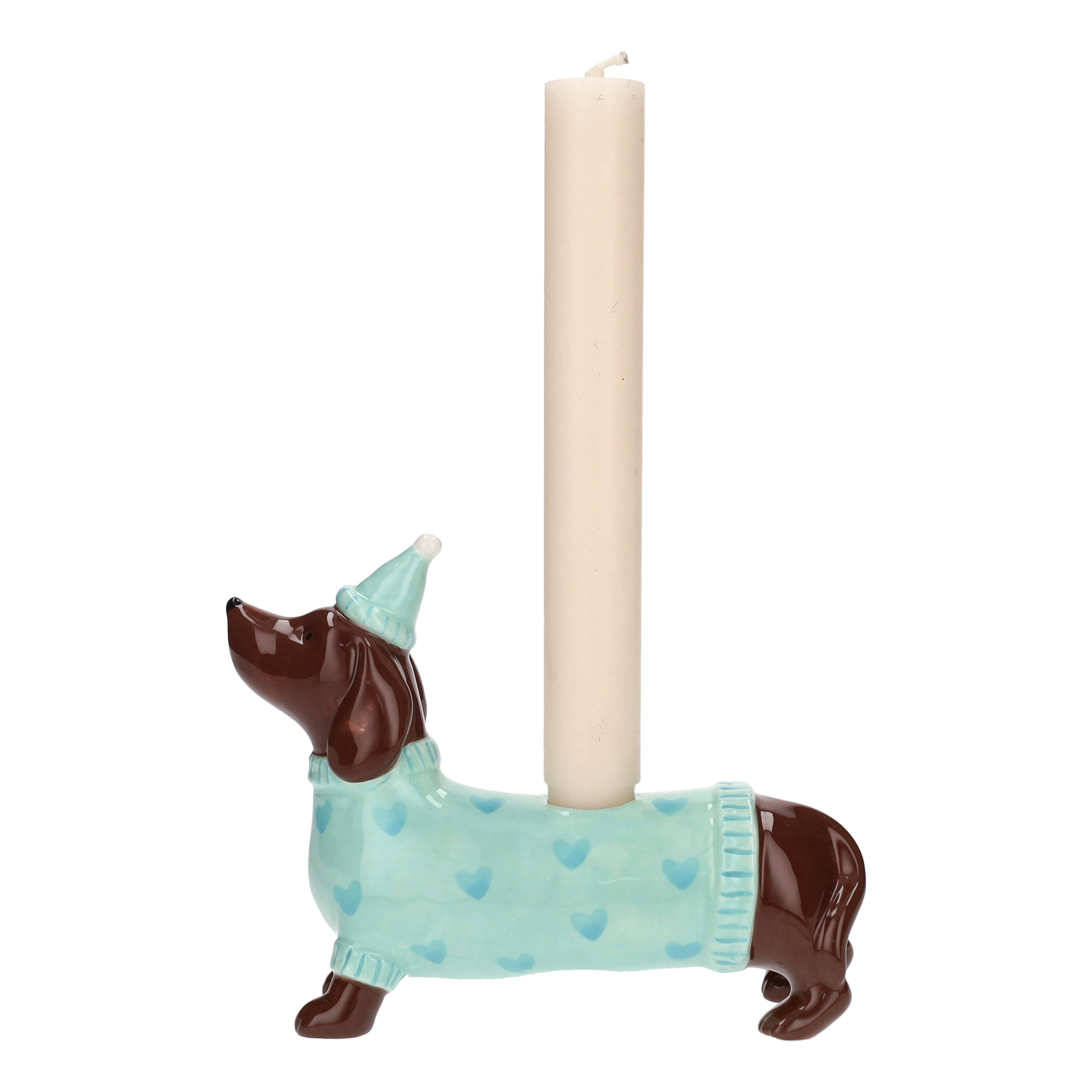 Kerze, Hundfigur, Laternenhalter, Kleidung Muster, Wachskerze