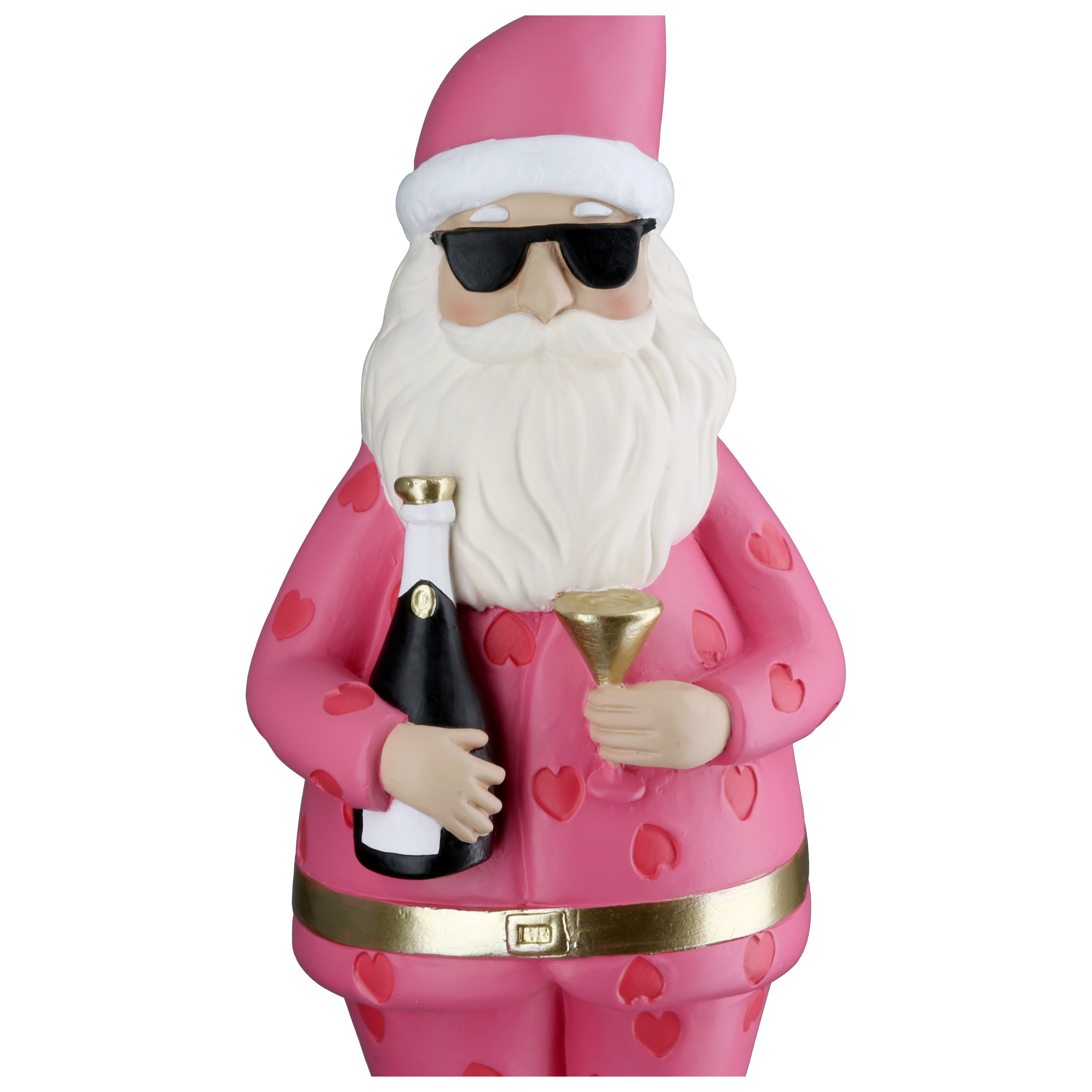 Deko Figur Santa "Crazy Xmas" rosa 22,5cm Weihnachtsfigur, Santa Claus, Robust, Rocker-Santa, Kunststofffigur