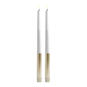 LED Spitzkerzen im 2er-Set, Goldfinish, 2,3x32cm kerze, duo kerze, lange kerze, weiße kerze, zwei kerzen