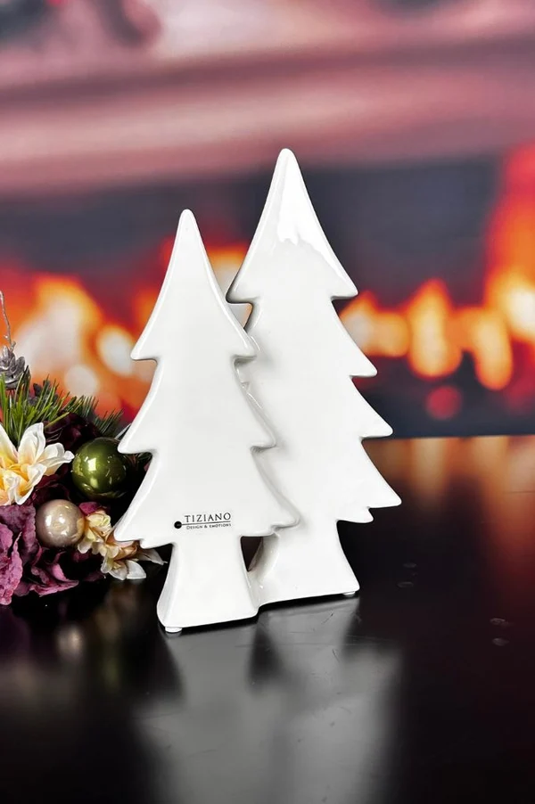 Doppelbaum Adelmo 18cm hoch cremeweiß Weiß, Weihnachtsdeko, Baumsilhouette, Tischdekoration, Kerzenhalter?