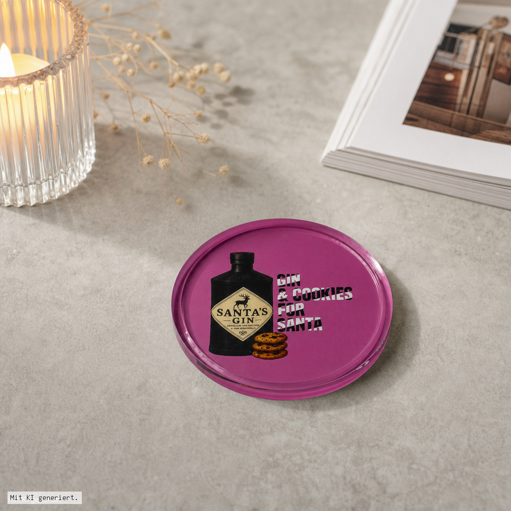 Love Trays Dekotablett XS rund lila mit Gin & Cookiess Motiv Tinzindbehälter, Dosenform, Keksdose, Metalldose, Dekorative Dose