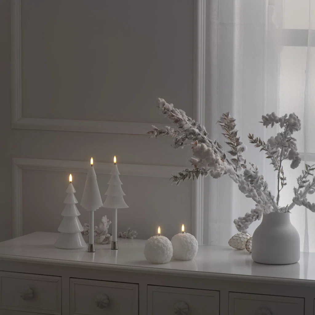 LED mini taper tree candle Nordic white 1,3x25cm Weihnachtsdeko, Kerzen, Künstliche Bäume, Vase, Schneeweiß